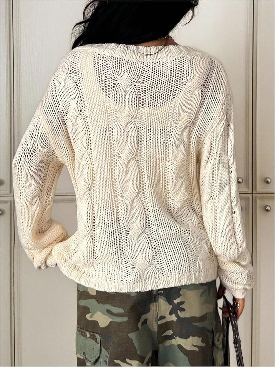 Women's Cable Knit Sweaters Long Sleeve Crew Neck Pullover Jumper Tops - Image 2