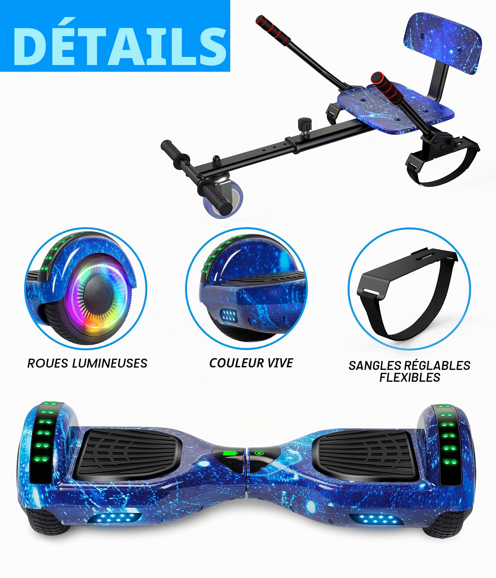 SISIGAD Hoverboard with Seat Attachment, Hoverboard Go Kart Combo, 6.5" Bluetooth Hover Board with Seat Attachment for Hoverboard