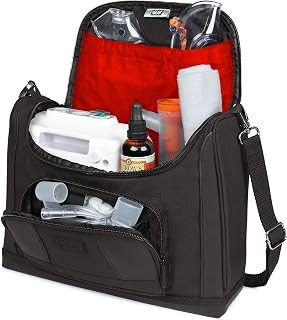 USA GEAR Nebulizer Carrying Case - Customizable Padded Interior, Shoulder Strap, Durable Exterior - Asthma Travel Bag to Store Nebulizer Machine, Mask, Tubing, Inhaler, Mouthpiece, and More - Red