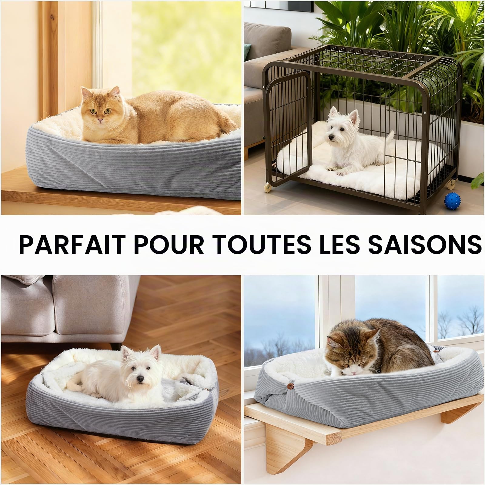 Lits pour Chats Auto-Chauffants pour Chats de Grande Taille et Petits Chiens - 60x45 cm - Lits pour Chats Lavables, Réversibles et Convertibles pour Chats d’Intérieur, Doux et Moelleux