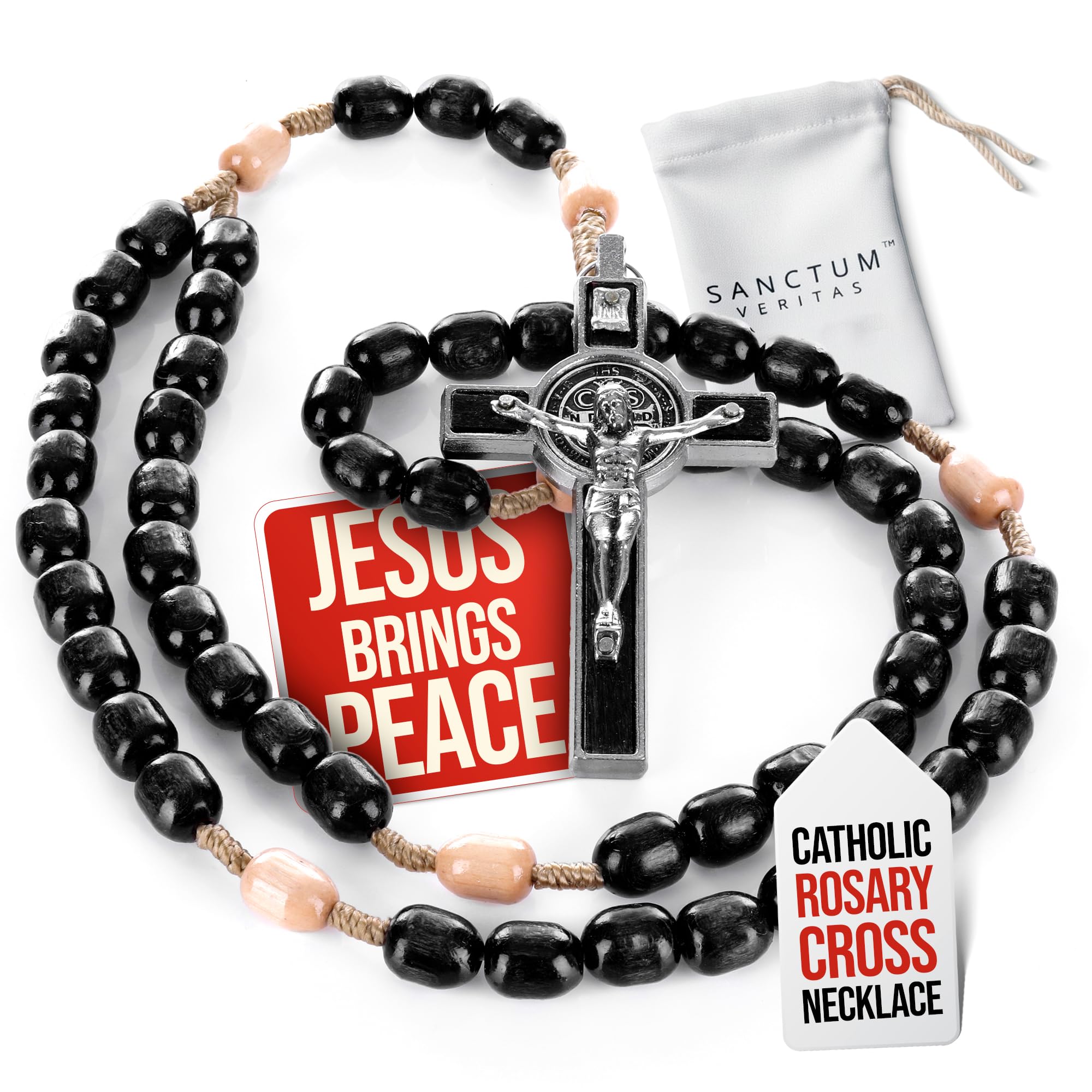 Genuine Made in Italy Blessed by Pope Francis Rosary Necklace rosary for car rearview mirror rosarios catolicos para hombre Medal Cross Saint Benedict Patron Saint of Students, Christian Values Honor