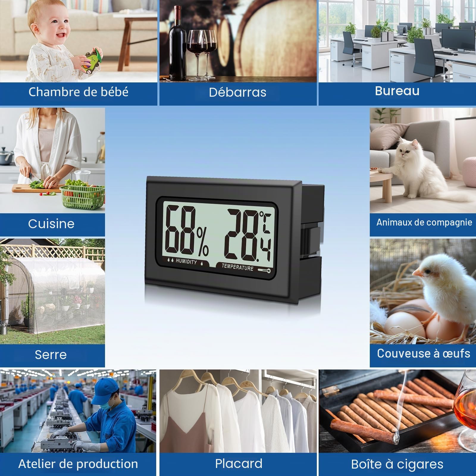 8PCS Pixelure Thermomètre Hygromètre Mini Numérique Thermomètre Intérieur Thermometre Frigo Digital, D'ambiance Moniteur de Température et Humidimètre à Haute Précision Capteur Humidité Température