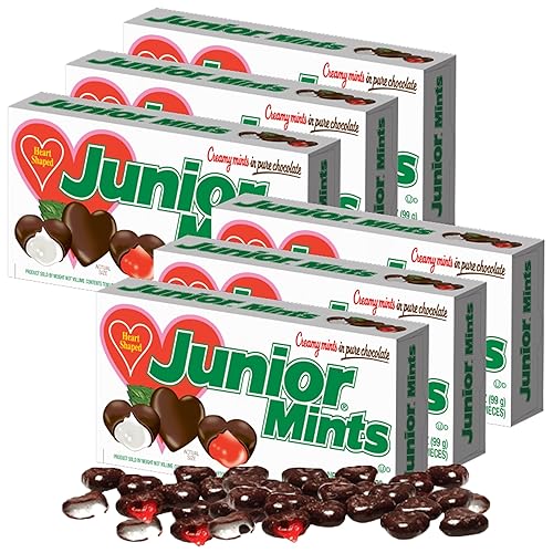 Caramelos de menta junior para el Día de la Madre, paquete de 6 cajas de teatro de mentas junior, incluye mentas cremosas cubiertas de chocolate en
