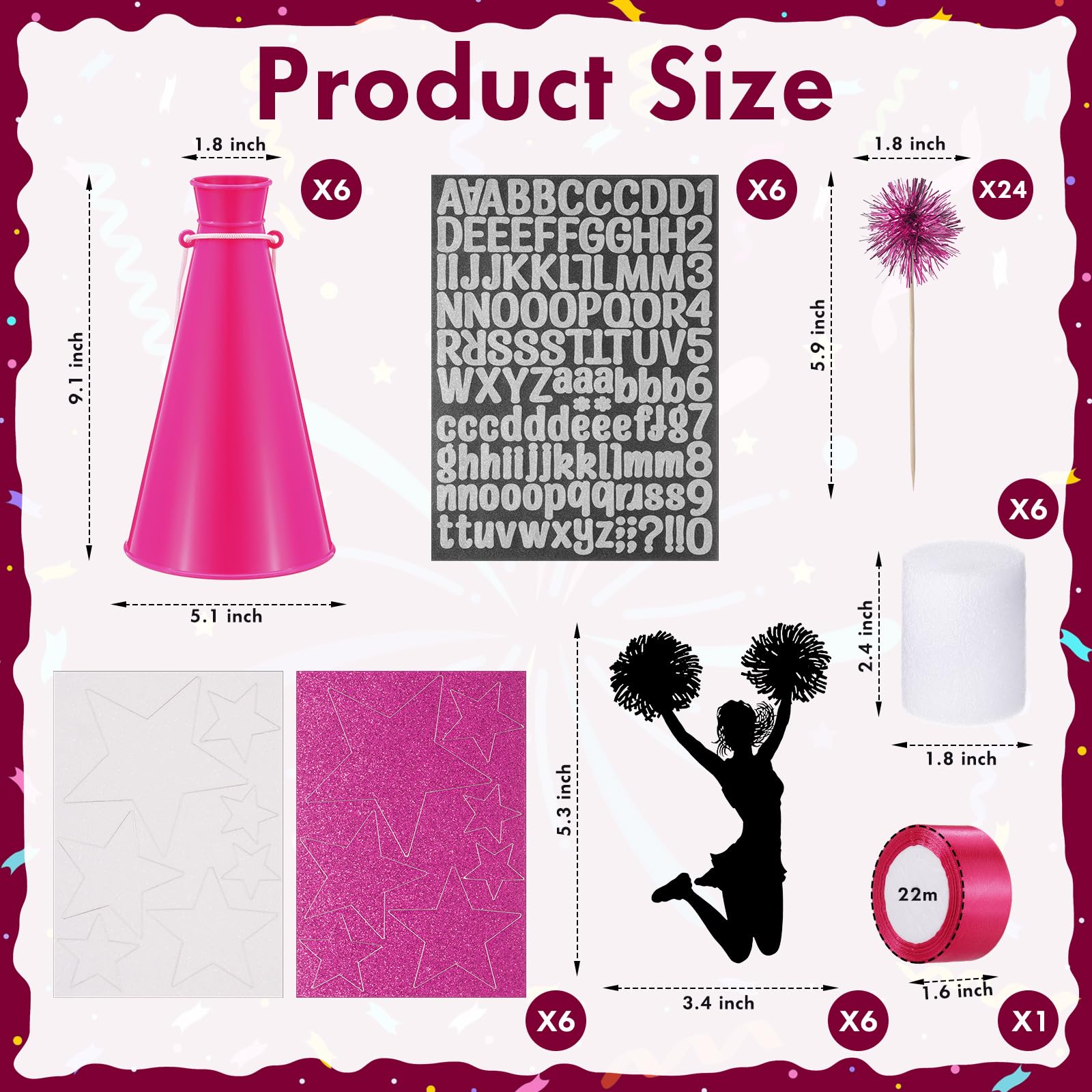 Weysat Lot de 6 mégaphones de pom-pom girl en vrac pour décoration de fête, esprit d'équipe dans vos mains, sportifs, bruyants, mégaphone en plastique pour jeux de match et activités de plein air