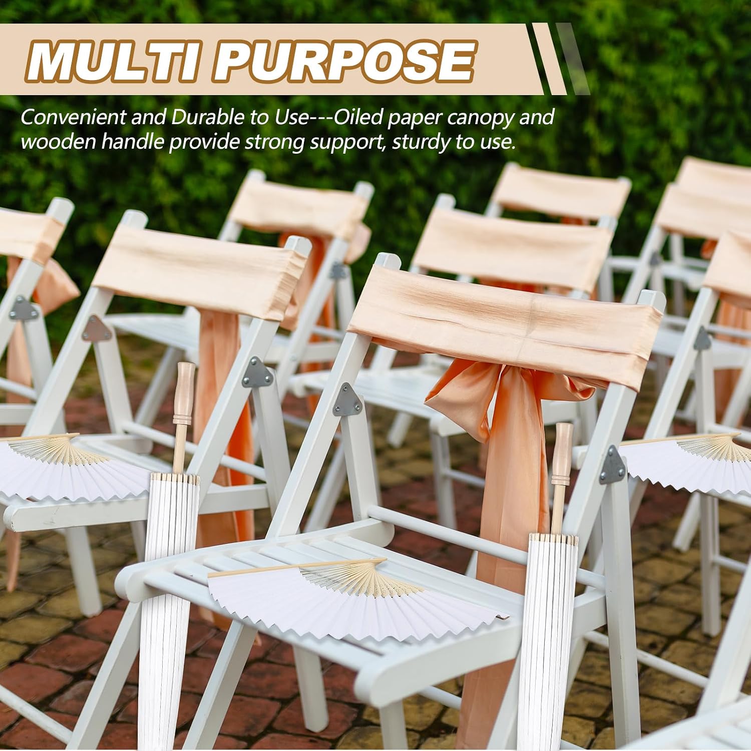16/24/72/100 Pcs Wedding Paper Parasol Umbrella with Fans, Bamboo Parasol for Bridal Shower Garden Party Decor