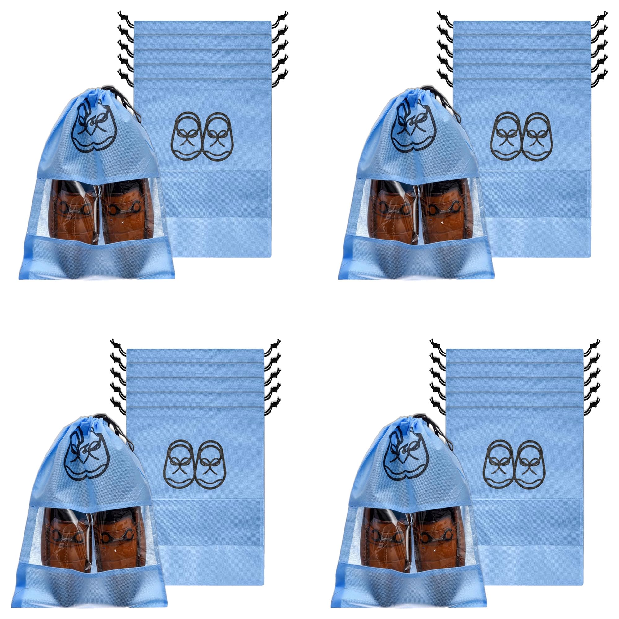 Heart Home (Pack of 24) Shoe Storage Bag | Travel Shoe Storage Bags | Travelling Shoe Bag | Clear Window Shoe Pouch | Drawstring Shoe Organize | Plain | Sky Blue (B0D7VFTBNW) Amazon Price History, Amazon Price Tracker