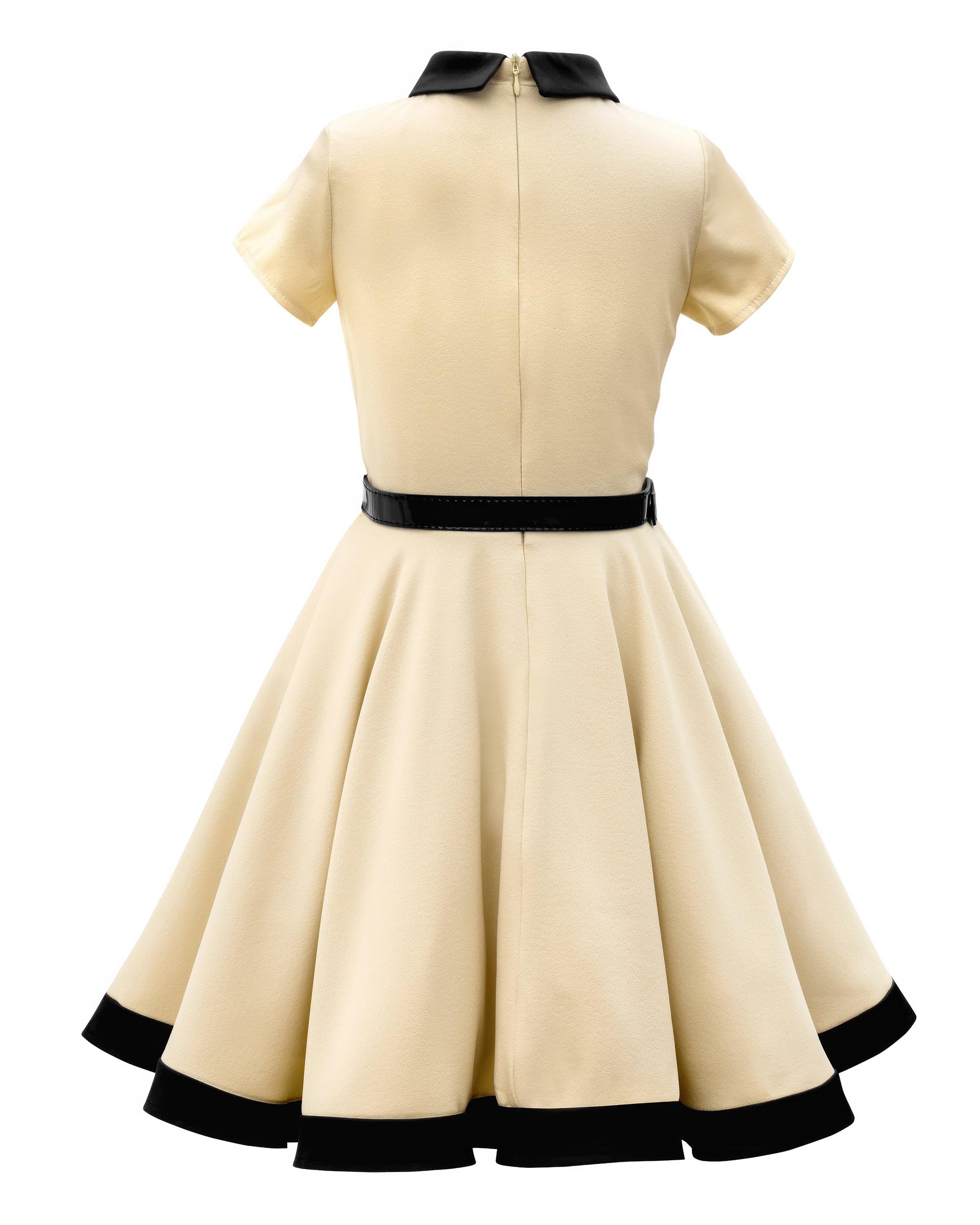 BlackButterfly Mädchen Kleid Lucy Kontrastkragen | Tellerrock, Kurze Ärmel, Kontrastsaum, Gefüttert, Reißverschluss Hinten, Glanzgürtel, Zweifarbig, 3-14 Jahre