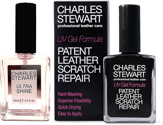 Charles Stewart Premium - Our Patent Leather Scratch Repair comes with our Ultrashine Finishing Coat for an Extra Glossy, Protective and Durable Patent Shoe Repair. Black Patent Leather Restorer.