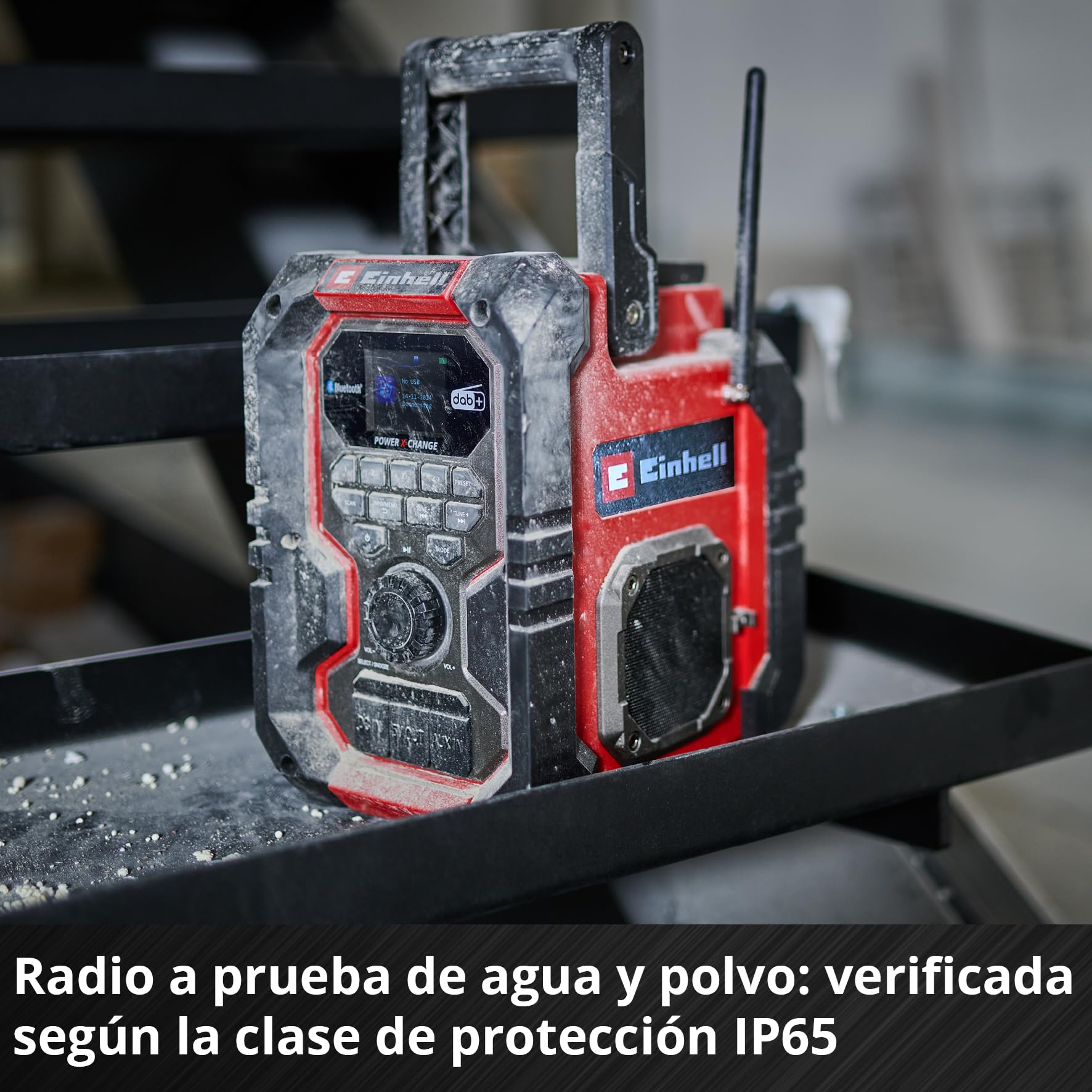 Einhell Radio de obra con batería TE-CR 18 Li DAB+/FM/BT - Solo Power X-Change (18 V, DAB+, FM, Bluetooth, AUX, USB, búsqueda automática de emisoras, pantalla TFT a color, IP65, sin batería)
