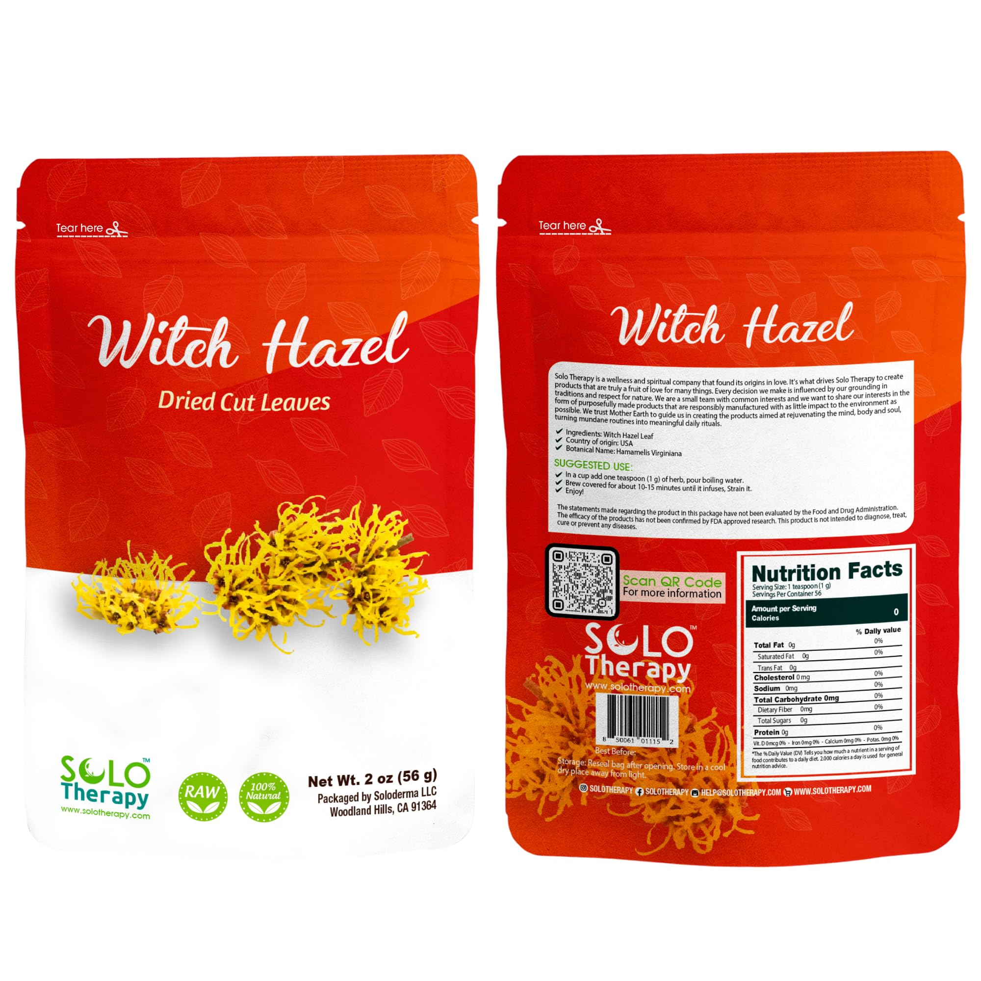 Witch Hazel Leaf Herbal Tea - 56 grams - Witch Hazel Leaves Resealable Bag - Witch Hazel Leaf Tea - Premium Quality (Witch Hazel Leaf)