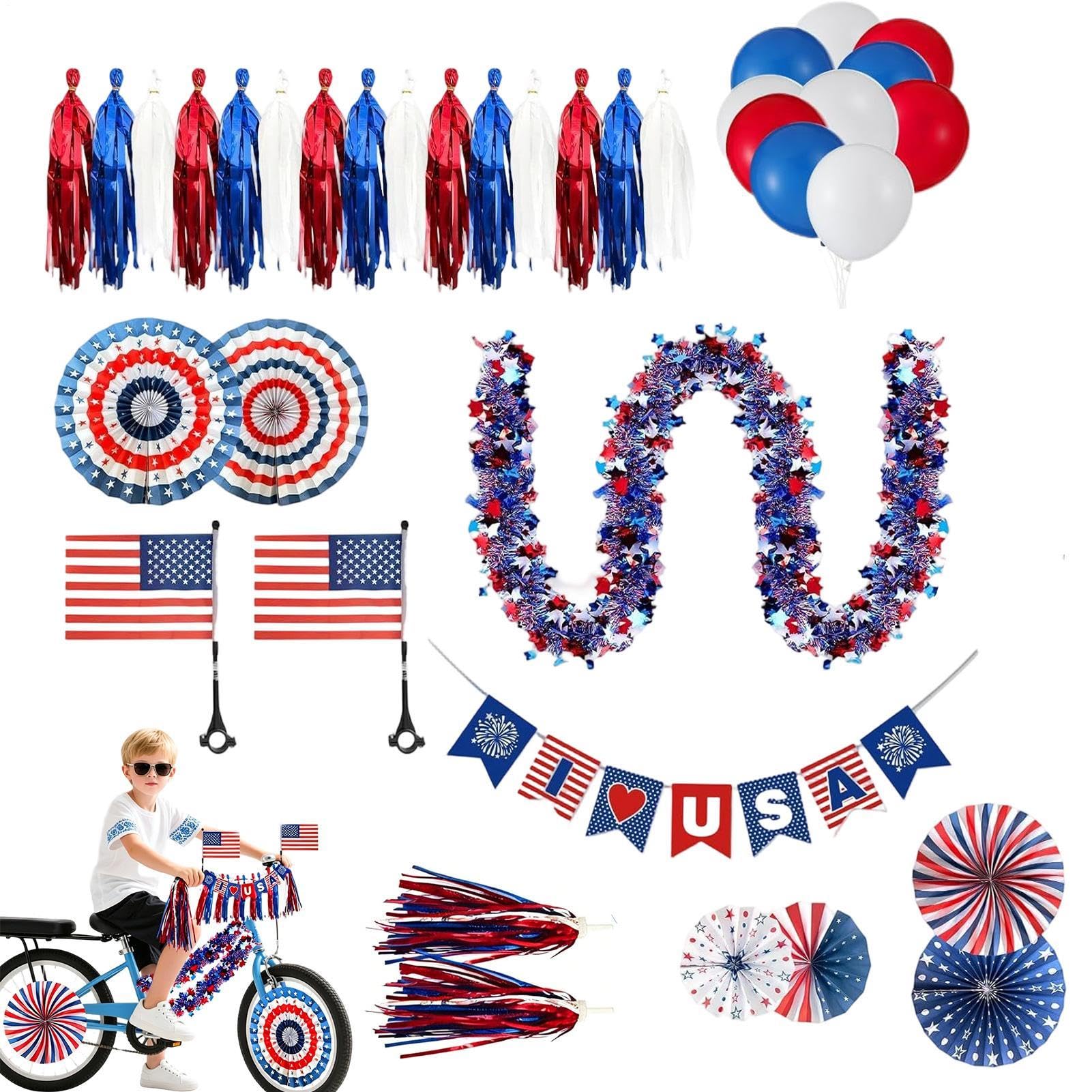 Decoración de radios de bicicleta con banderas y borlas del 4 de julio 8