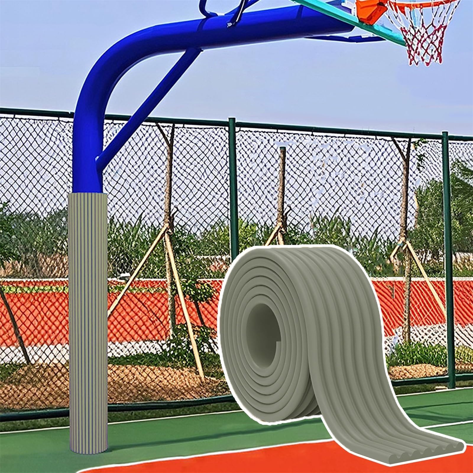 IEOWY Basketball Pole Protector Padding, Safety Post Pads for Basement, Garage, Self-Adhesive Basketball Pole Padding, Anti-collision, Waterproof,F-200cm