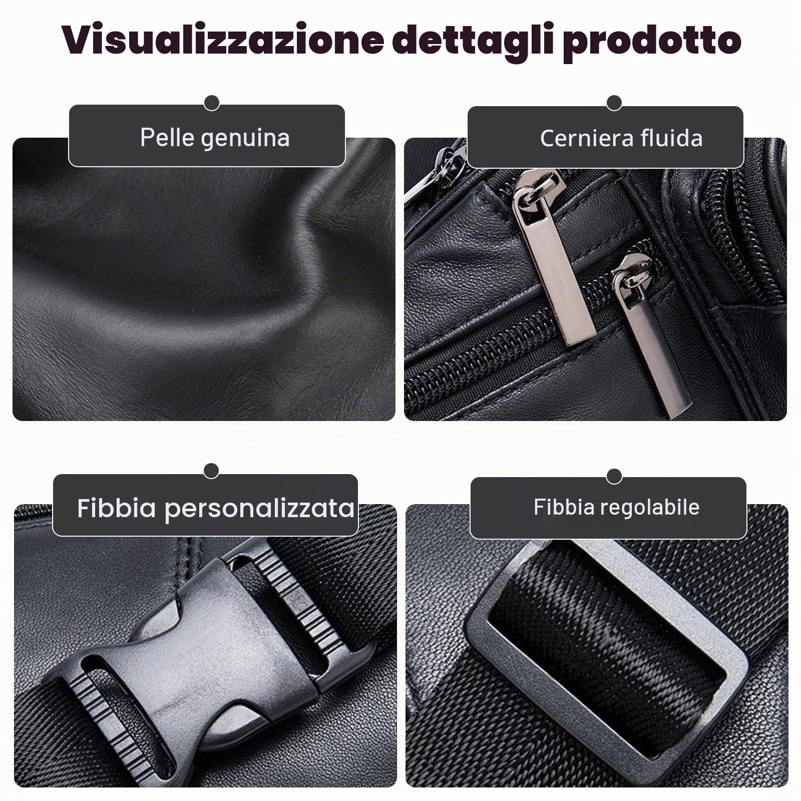 FANDARE Marsupio Sportivo con Tasche Multiple Zaino Monospalla da Donna Uomo Pelle Borsello Borsa a Spalla Borse piccole a tracolla Zainetto per lavoro Ciclismo Viaggio Sling BagNero B