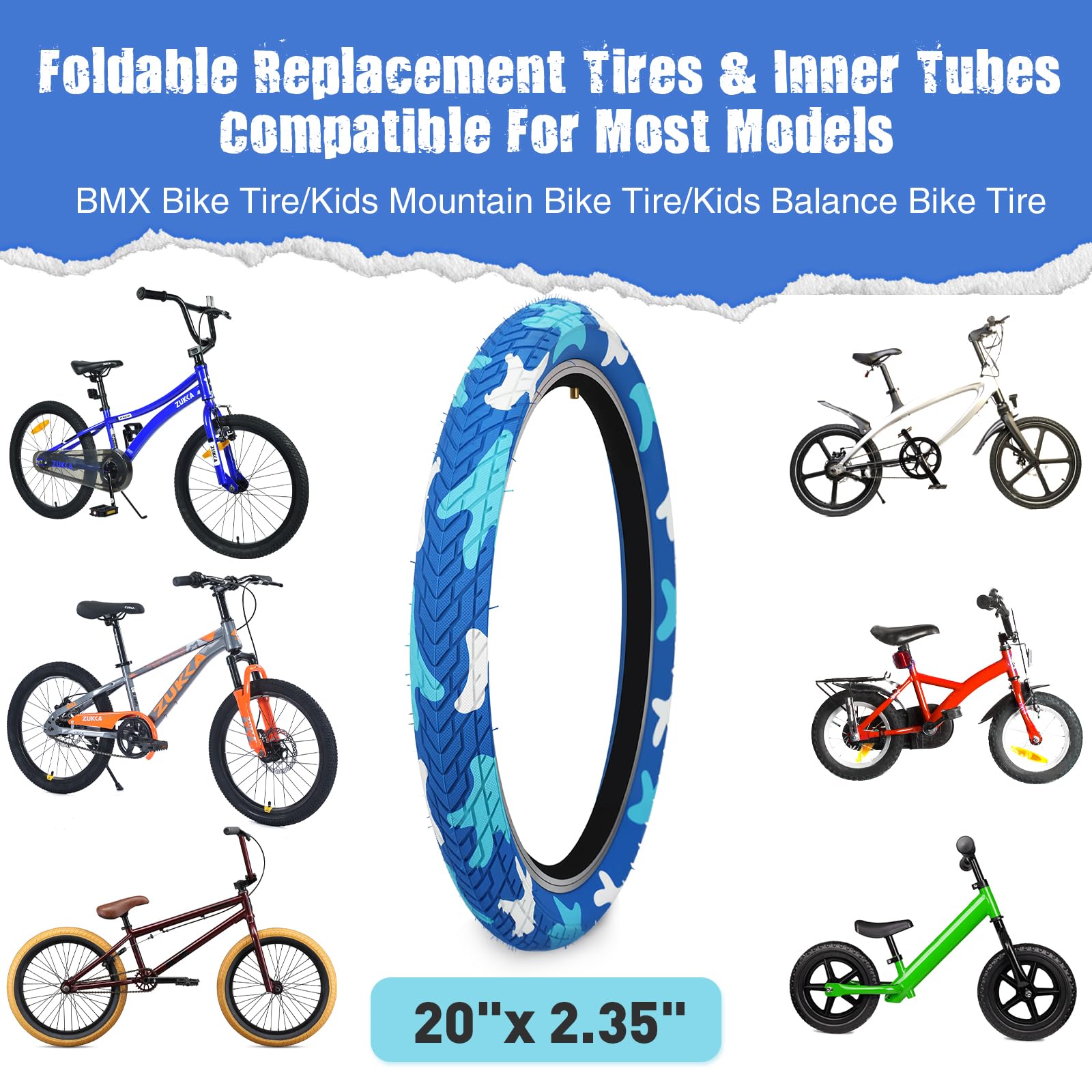 ZUKKA Zestaw par opon rowerowych 20 x 2,35", składane opony 30 TPI, płaszcz 60-406, zamiennik do rowerów górskich, BMX, Freestyle, Kids Bike, Cruiser, rower składany