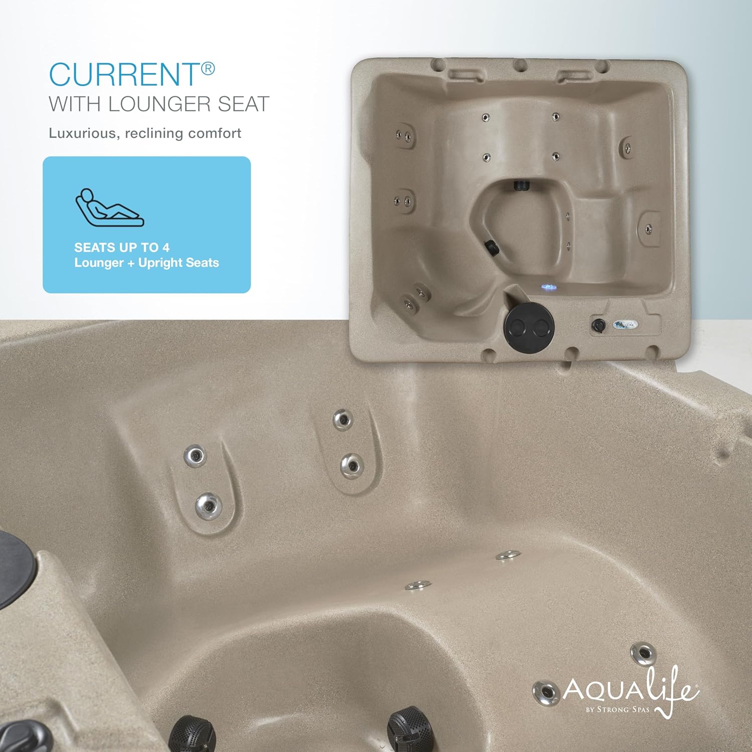 Aqualife Current Hot Tub, 4-Adult Capacity, Plug and Play Spa with Stainless Steel Heater and Free Clip on Cover for Protection