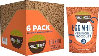 Miracle Noodle Egg White Angel Hair Pasta - 10g Protein, 1g Net Carbs, Keto Gluten-Free, Ready-to-Eat 6-Pack Vermicelli Noodles