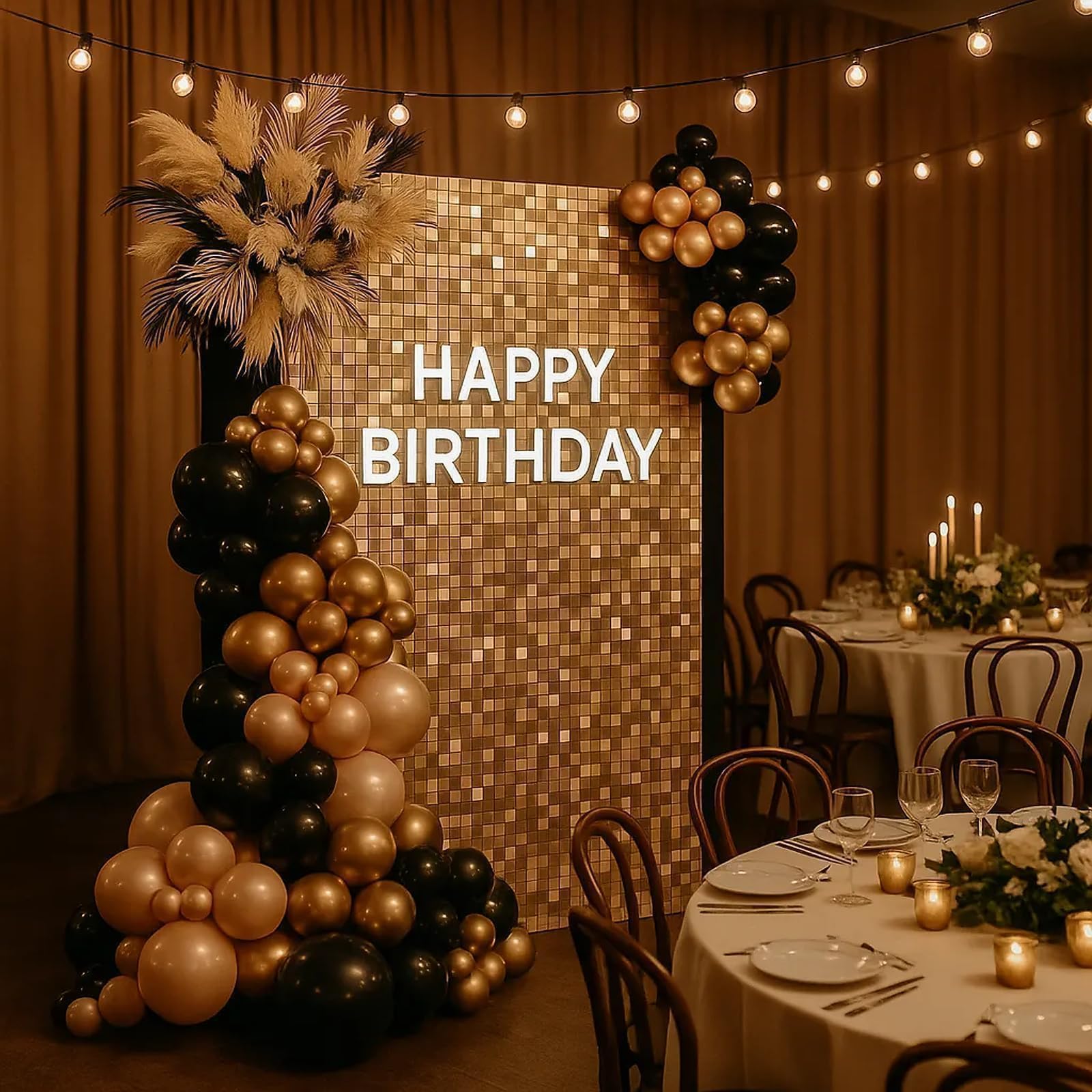 Fondale da parete color oro champagne luccicante, 30 cm x 30 cm, 24 pezzi, pannello da parete con paillettes, sfondi per foto, per matrimoni, anniversari, feste di compleanno, laurea (1,8 m x 1,2 m)