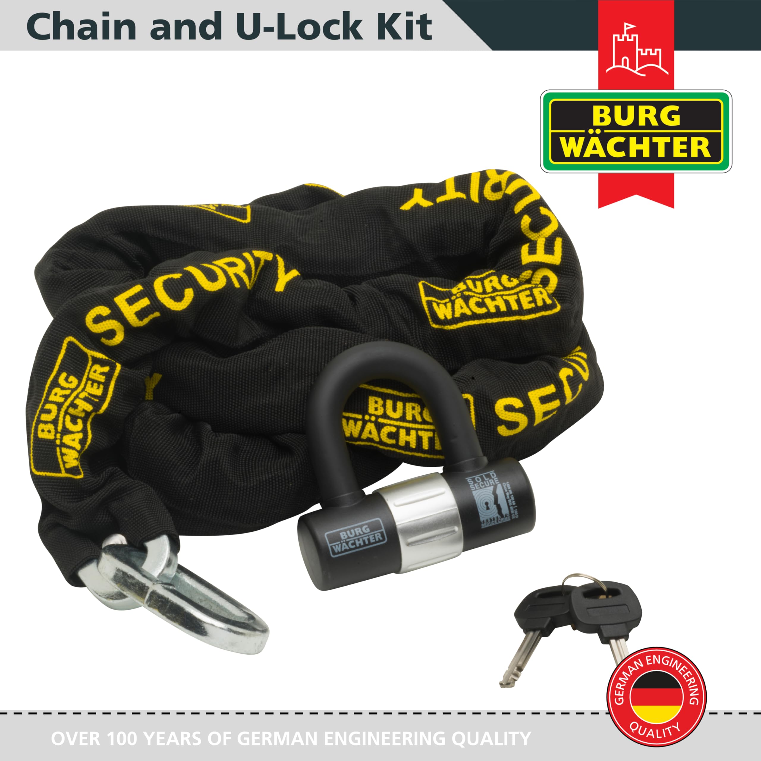 Burg-Wachter - Cadena de seguridad para bicicleta de 12 mm, color negro, 2 m