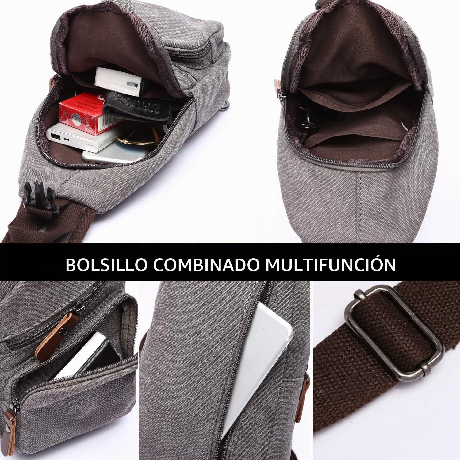 FANDARE Bolsa de Pecho Hombre Bolsa de Lona Bolsa Deportiva de Hombro Bandoleras Cruzada con USB Bolsa de Mochila,Mochilas Pequeñas para Ciclismo,Acampada,Viaje
