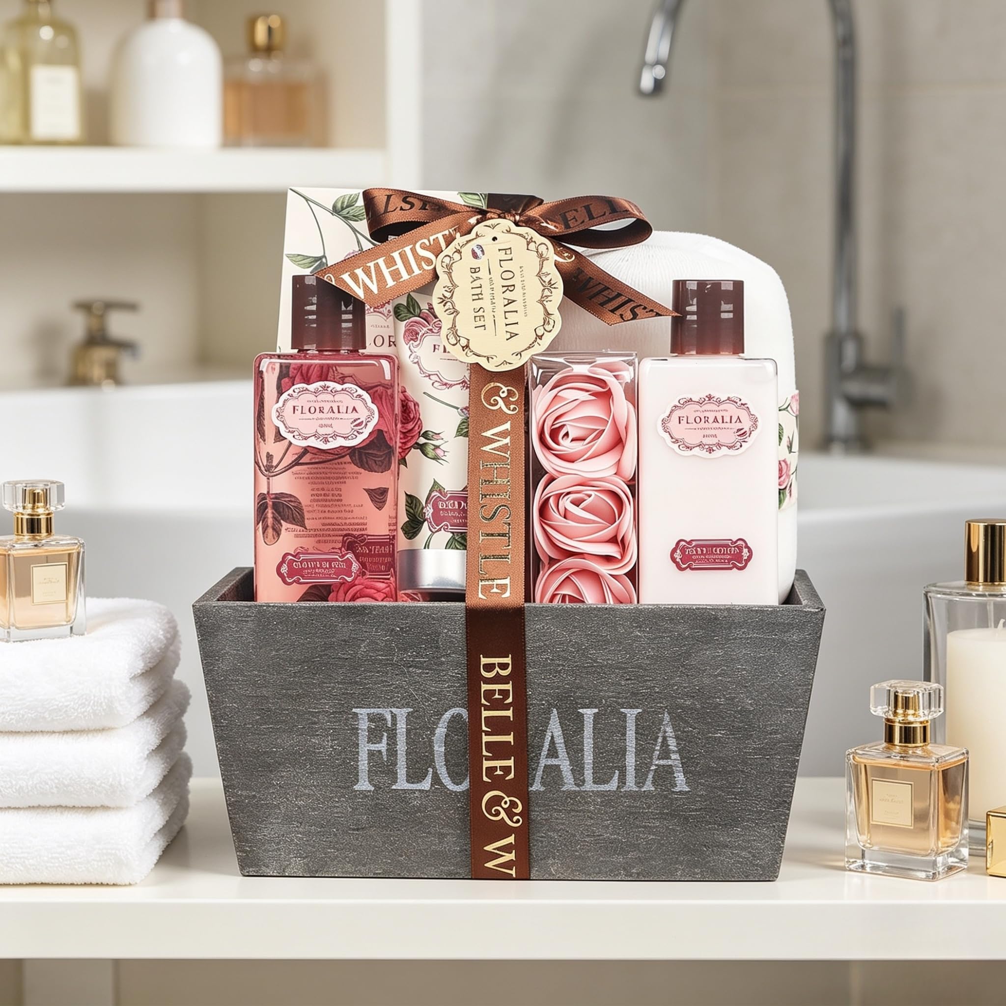 GLOSS ! Cofanetto da bagno ROSE – Prodotti benessere – Cofanetto regalo originale per donna, compleanno, festa della mamma, Natale, San Valentino - CORBEILLE
