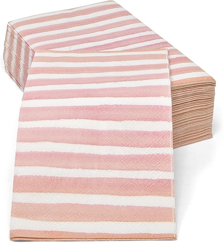 Miniatura 6 de Gift Boutique 100 servilletas de 3 capas desechables de papel a rayas rosas y blancas para cena, servilletas de mano para baño, tocador, vacaciones,