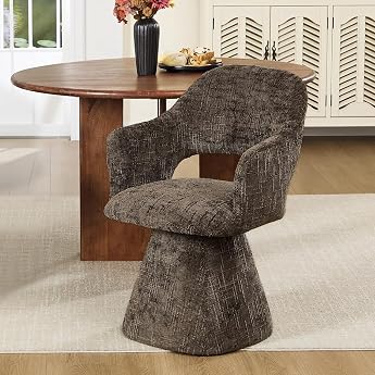 Swivel Dining Room Chairs Chenille Upholstered Chair with Armrests Retro Dining Chair for Dining Room/Kitchen/Dining/Lounge Living Room Brown