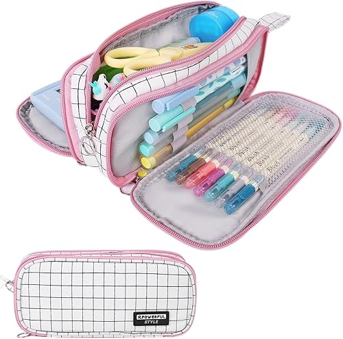 Miniatura 1 de Estuche para lápices de capacidad, bolsa de almacenamiento para bolígrafos, bolsillo con cremallera, bolsa de almacenamiento de lona para