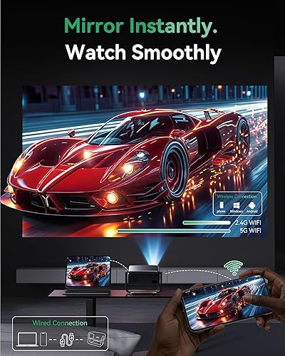 Miniatura 3 de Proyector con WiFi y Bluetooth, compatible con proyector de decodificación 4K, 1200 ANSI 180 giratorio con mini proyector nativo 1080P, Keystone