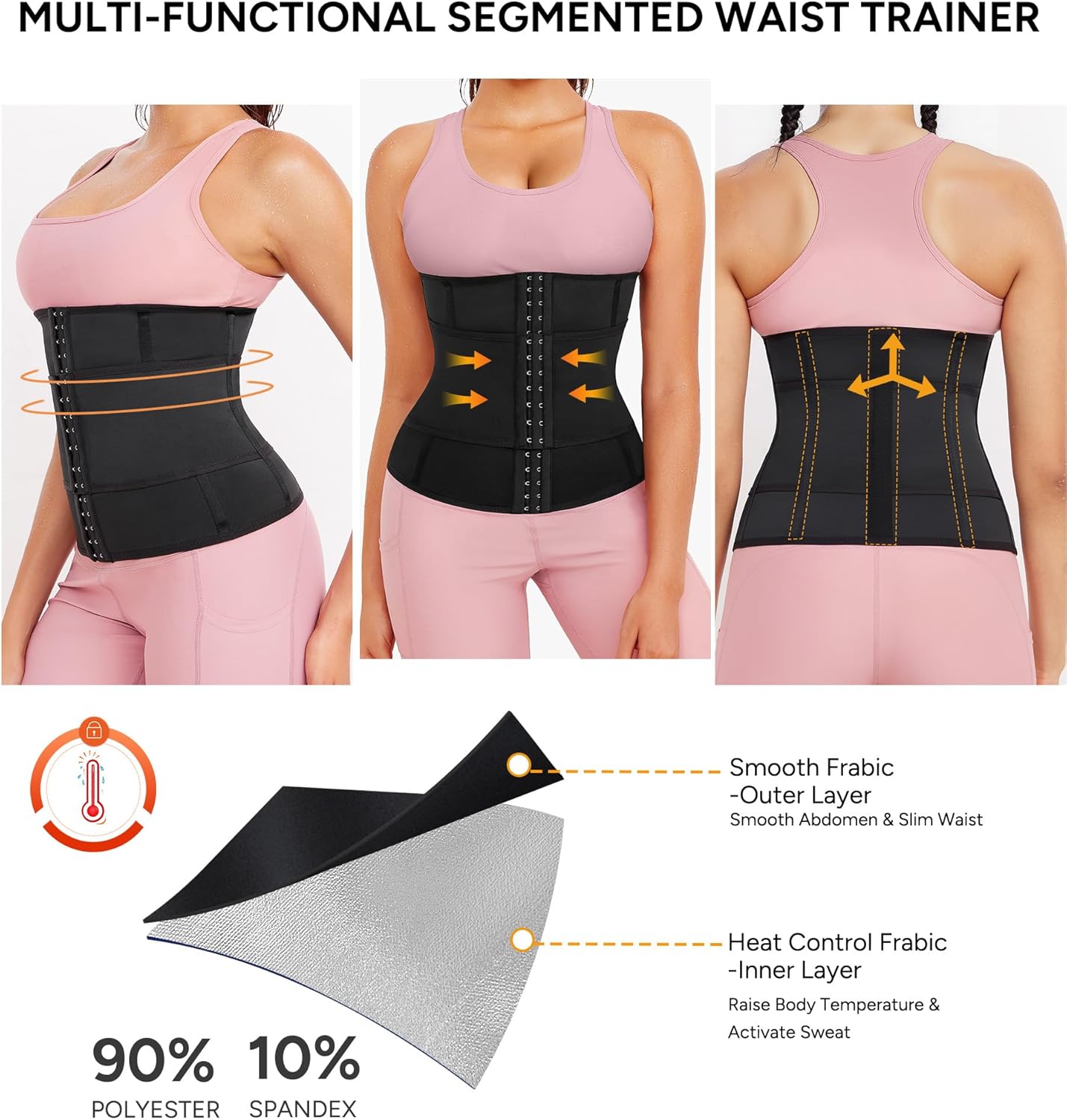 LEINIDINA Waist Trainer for Women Corset Shapewear Segmented Sweat Waist Trimmer for Women Workout Belt - Image 5