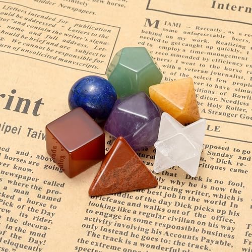 Miniatura 4 de CrystalTears - Juego de 7 cristales curativos de chakras, geometría sagrada con estrellas Merkaba para meditación, equilibrio de Reiki