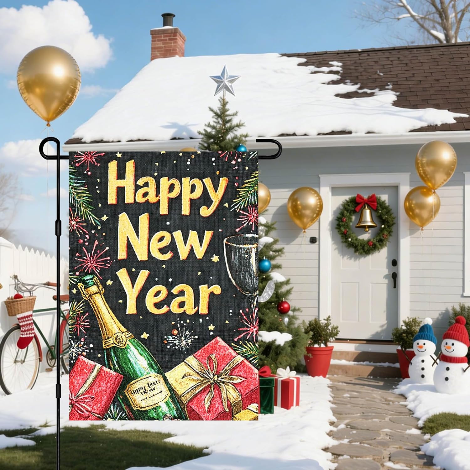 IVN New Year Garden Flag 12x18 Inch Double Sided Happy New Year Design with Ribbons Bows and Sparkling Celebration Elements Outdoor Yard Flag for Outside Home Front Door Lawn Porch Patio Welcome Decor - Image 6