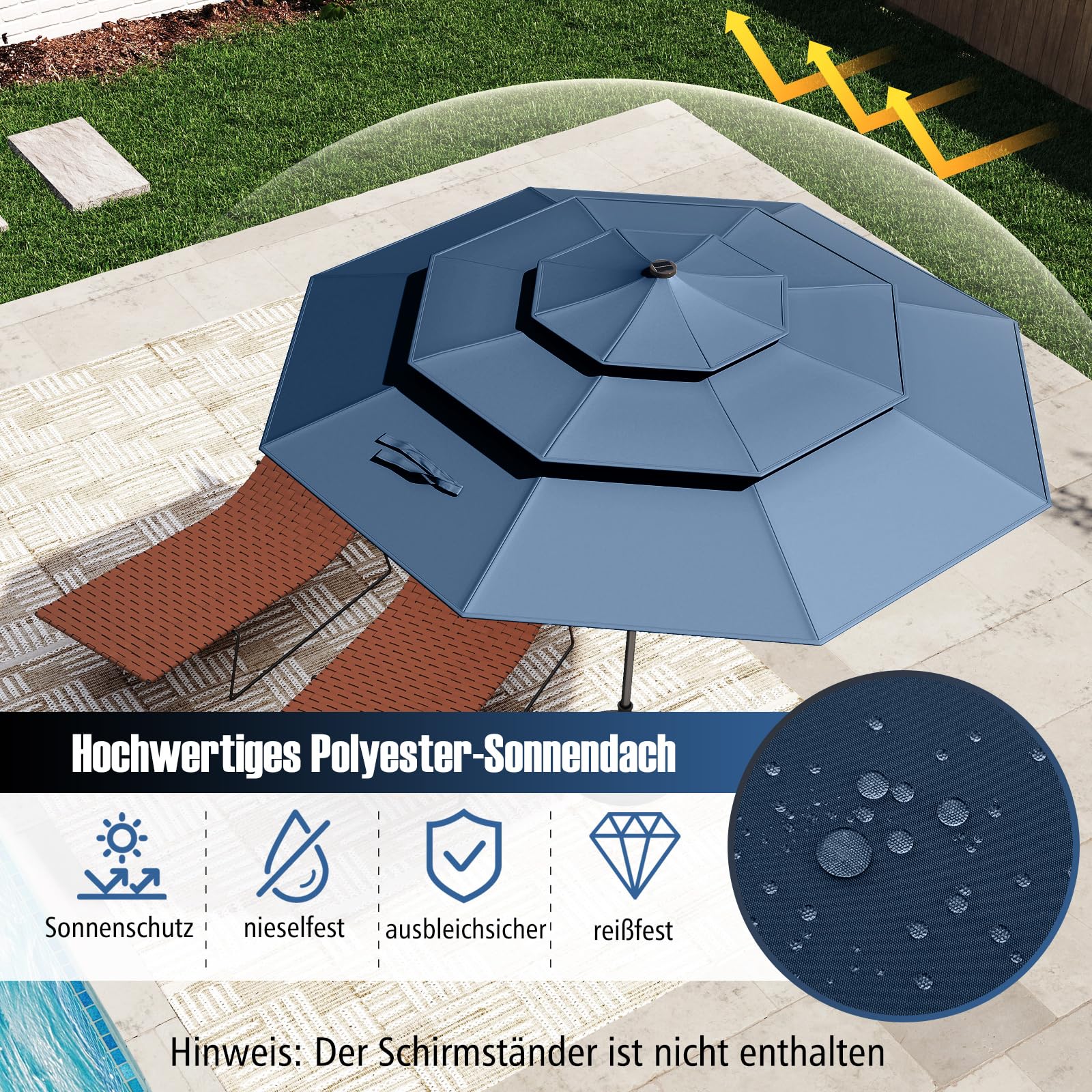 COSTWAY Parasol przeciwsłoneczny z oświetleniem solarnym LED, 300 cm, odporny na wiatr, stabilny, parasol tarasowy z korbą, obustronnie zginany o 35°, parasol balkonowy, do ogrodu, na balkon