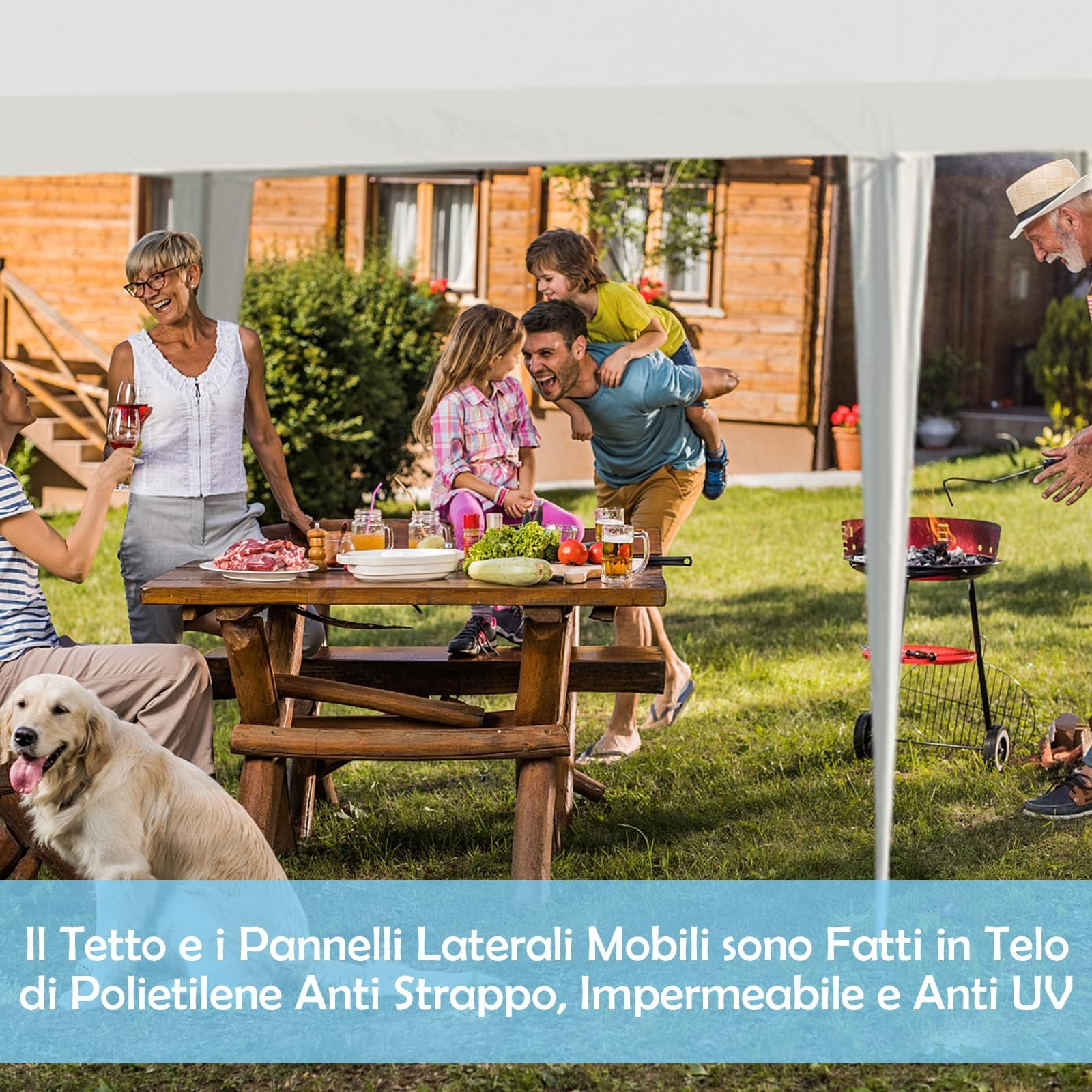 RELAX4LIFE Carpa Plegable 3x9m con 8 Paredes Desmontables y Ventanas, Carpas para Exteriores con 8 Cuerdas de Viento, 24 Clavos y Bolsa de Transporte, Cenadores para Jardín, Camping (3X9M-8 Paredes)