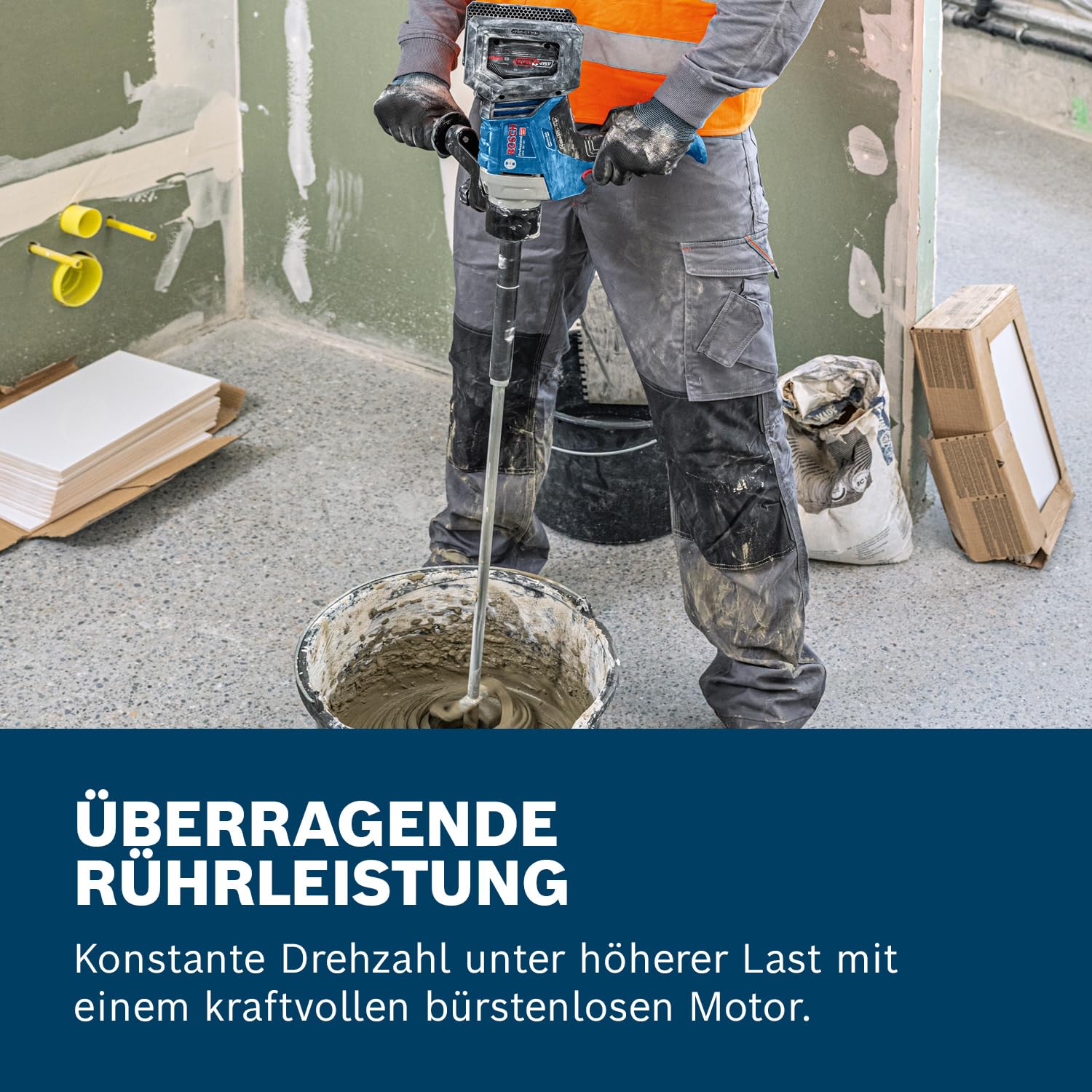 Bosch Professional 18V System Akku-Rührwerk GRW 18V-120 (inkl. 1x Verlängerung 13 cm (M14-M14), 2x Schlüssel (22/24))