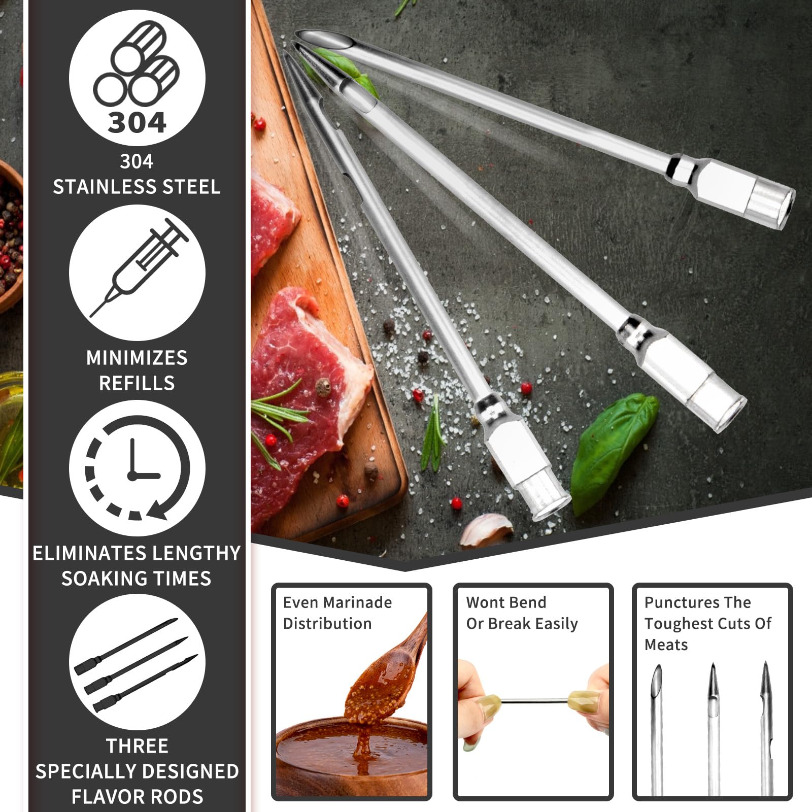 Turkey Meat Injector Syringe Kit with 3 Marinade Needles for BBQ Grill Smoker 1 Cleaning Brush - Image 3