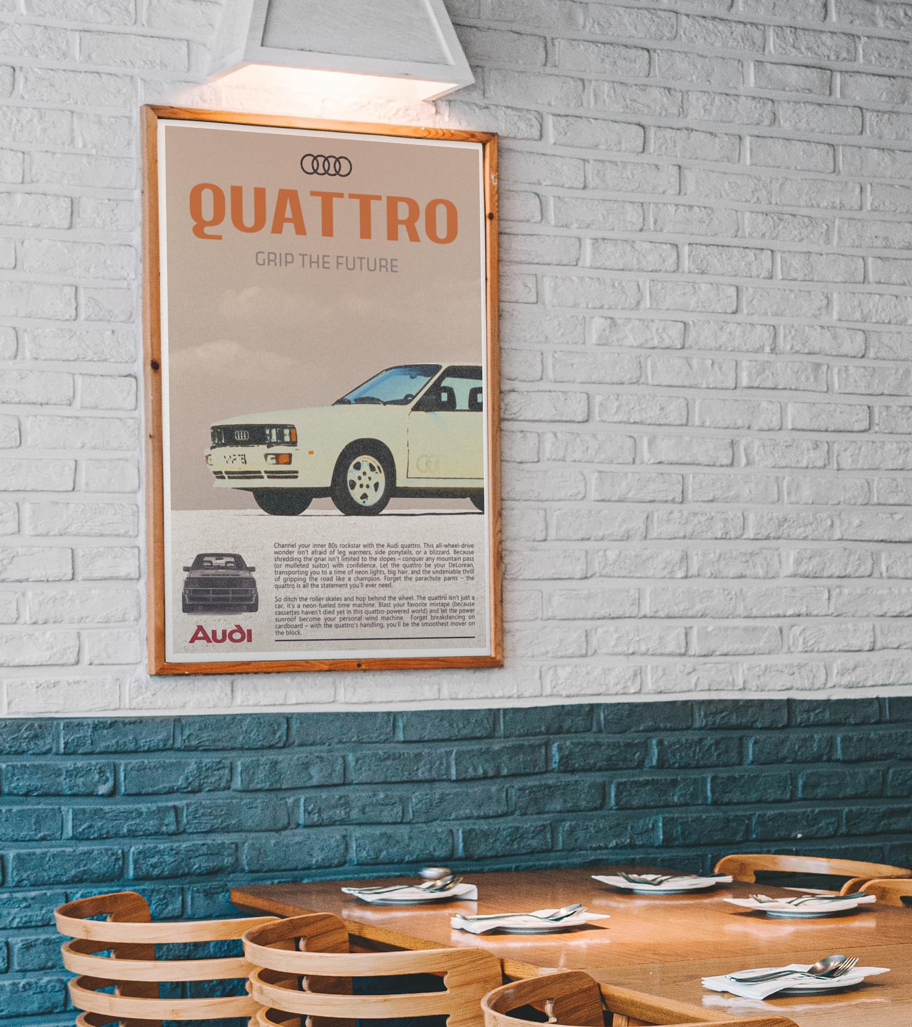 PodiumPe Audi Quattro Retro Aesthetic Poster | Vintage Sports Car Poster for Walls | A3 | 300GSM | Unframed 1