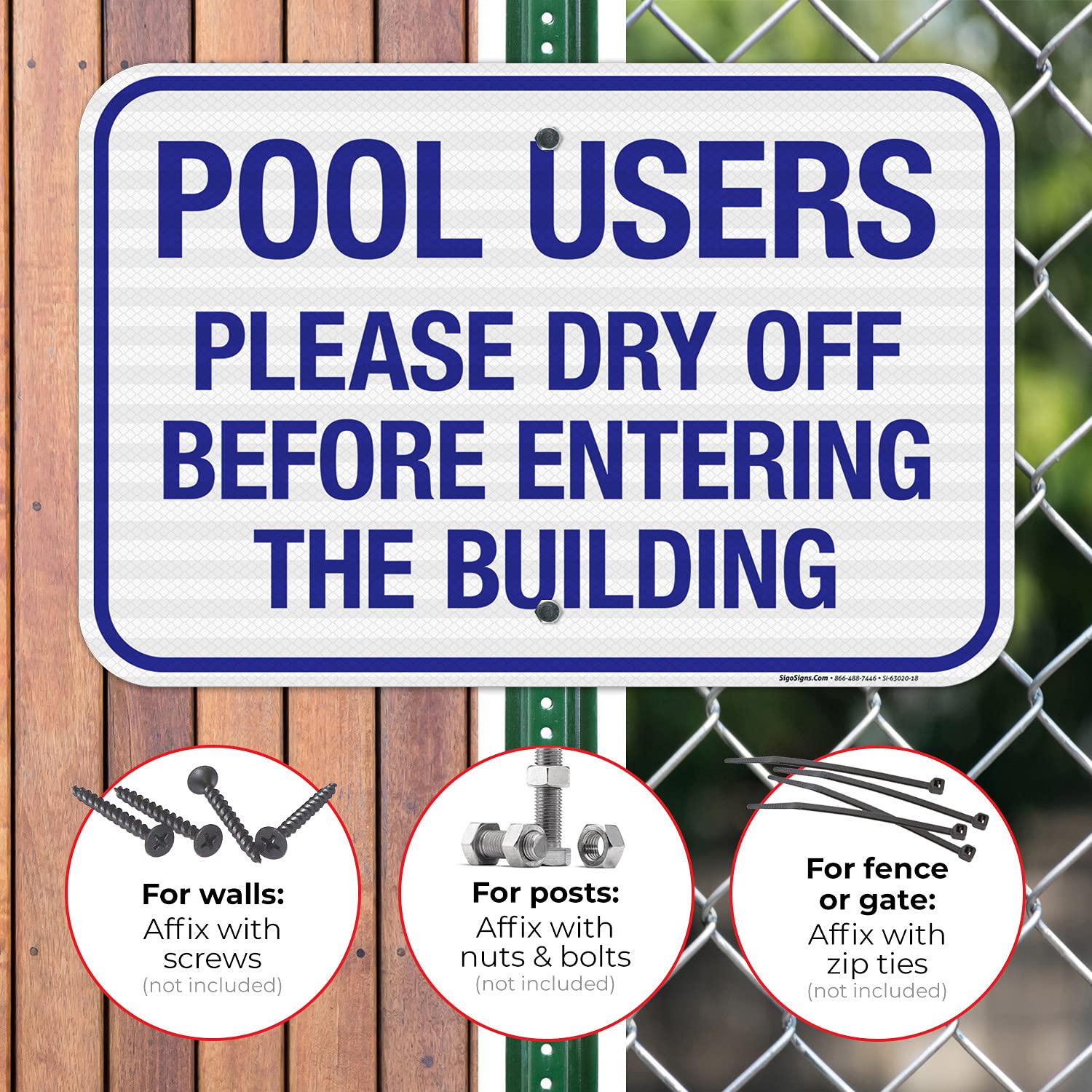 Pool Users Please Dry Off Before Entering The Building Sign, 12x18 Inches, 3M EGP Reflective .063 Aluminum, Fade Resistant, Made in USA