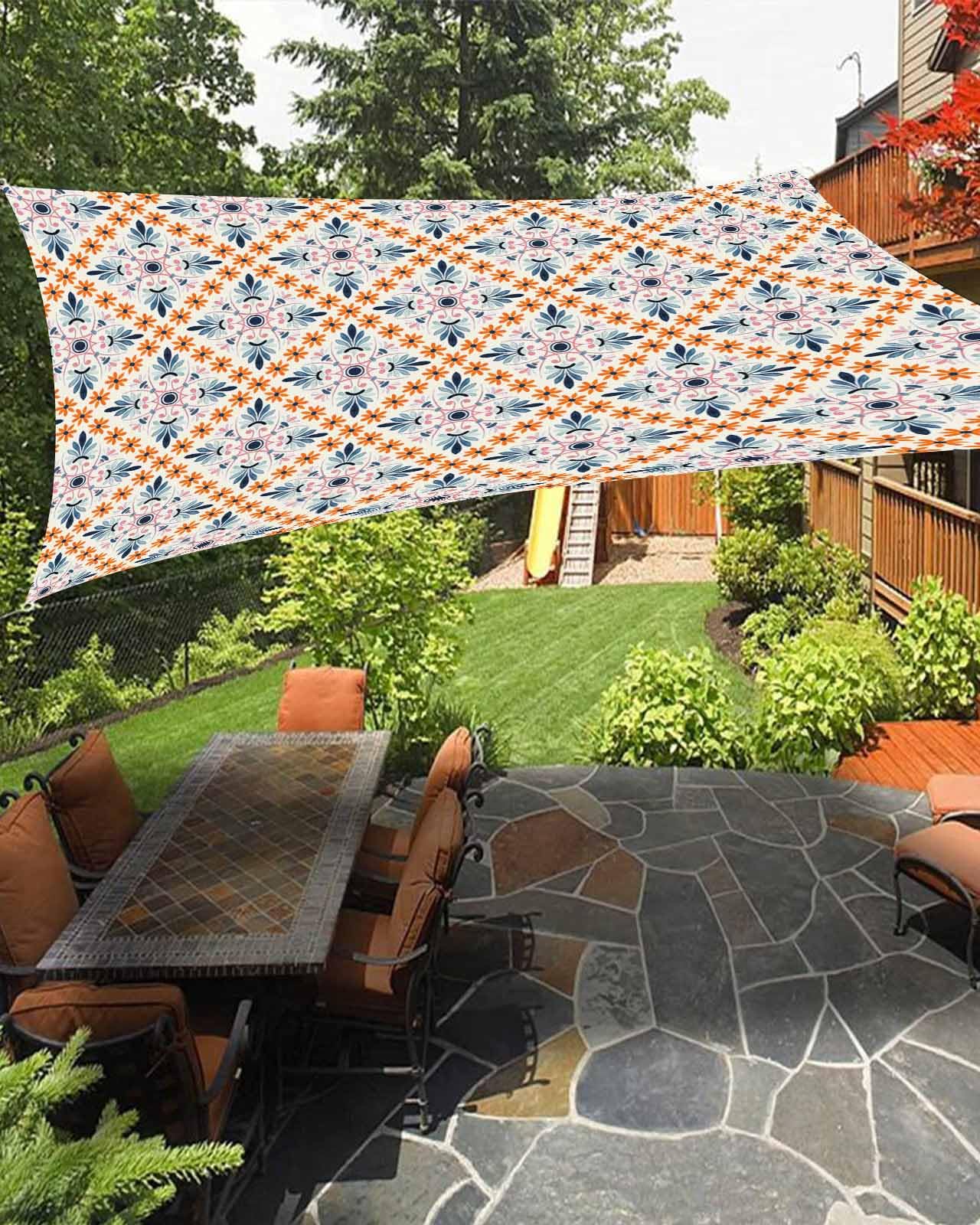 Boho Geometric Flower Sun Sail Shades Rectangle Canopy,Sunlight Block Heavy Duty Curved Backyard Shade Cover,Waterproof Sun Shades for Patios Garden Outdoor,6.5'x10' Spring Summer Colorful Botanical