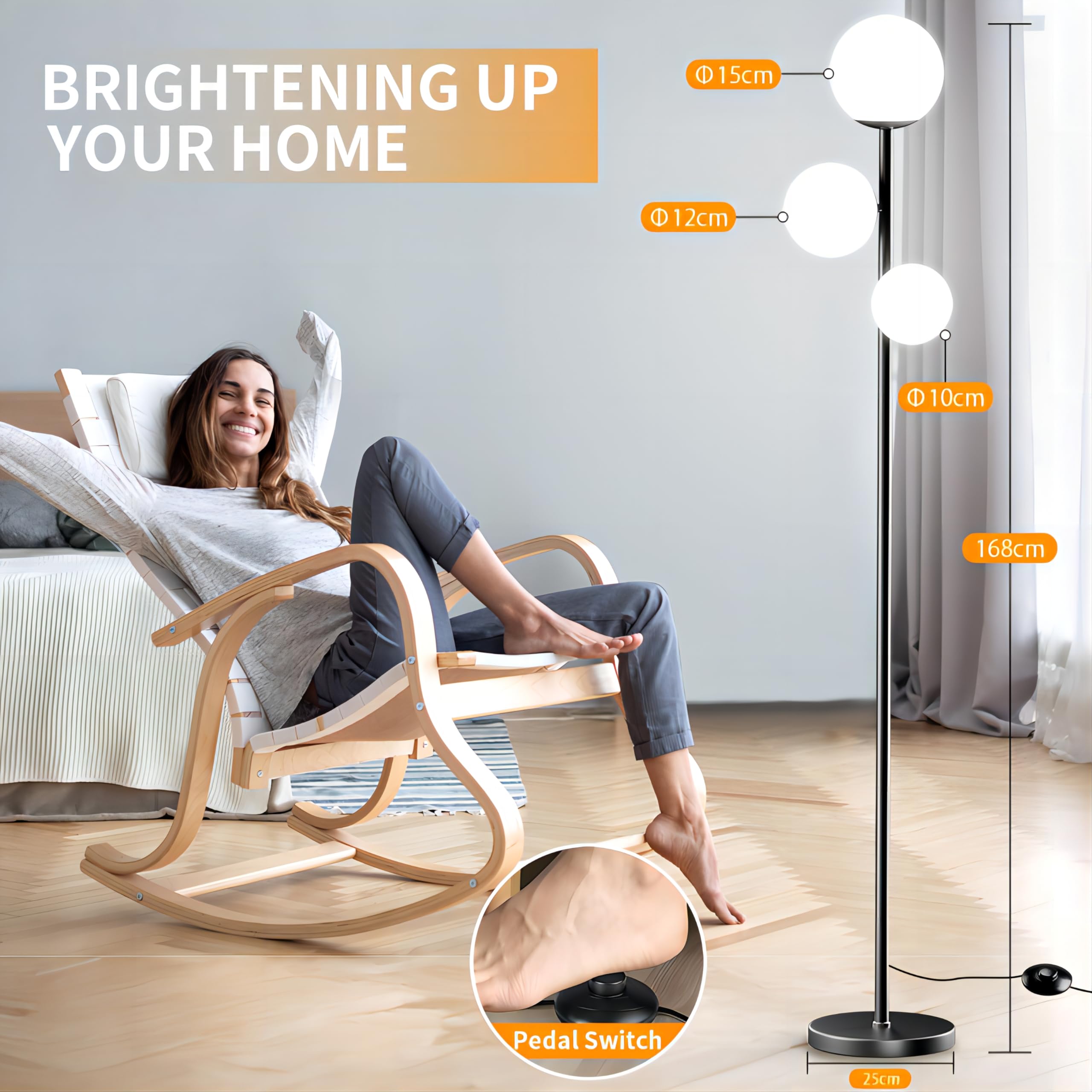 Lámpara de Pie 18W Moderna 3 Temperaturas de Color 3 Bombillas G9 3 Pantallas Alta con Interruptor