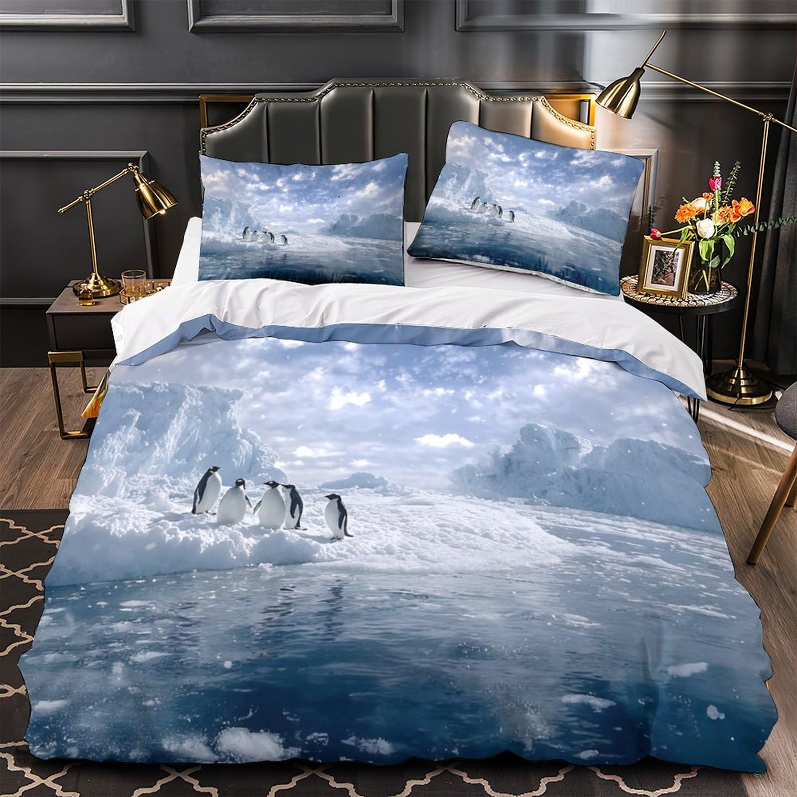 Drap de couette manchots Antarctique anti-tache pour lit deux personnes