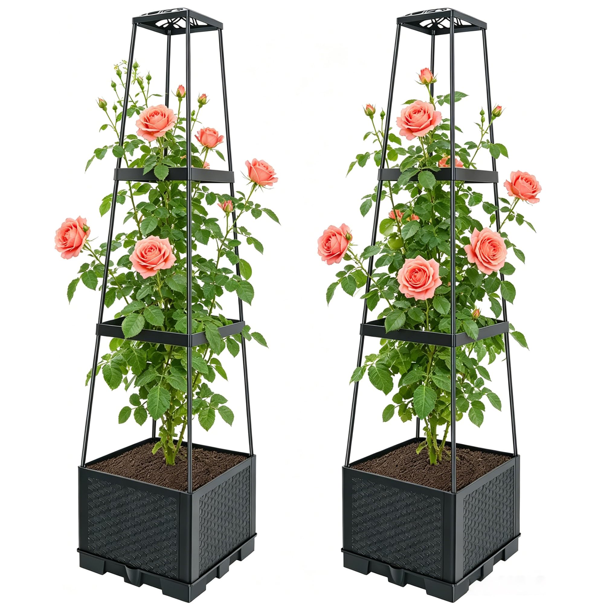 Luoqun88 Raised Garden Bed, Tomato Planter, Raised Planter with Trellis – 3-Tier Self-Watering Climbing Plant Box for Patios, Balconies & Outdoor Use, 44.8 Inch Height (2 Pack)