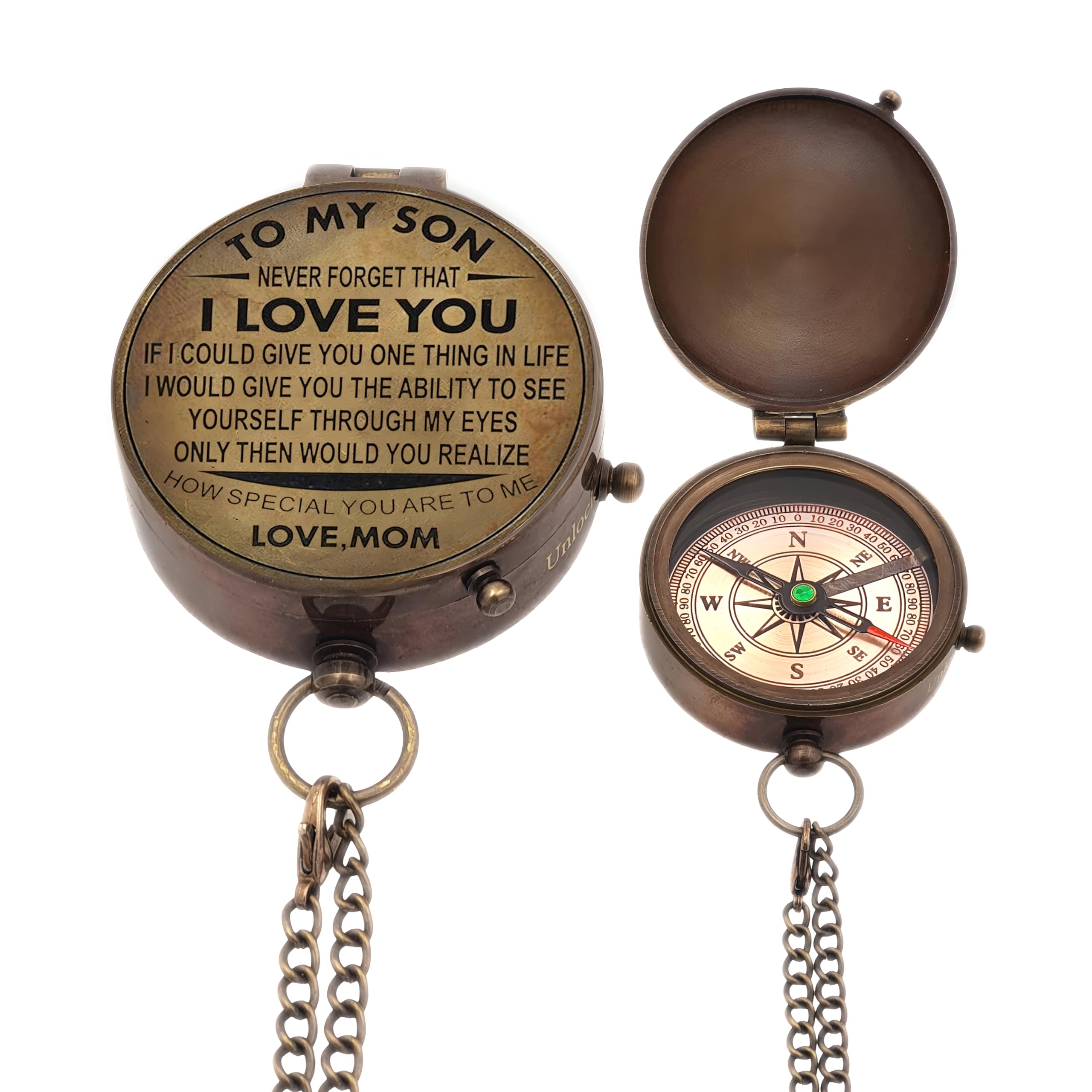 Son Gifts Mom and Dad, My Son - Brújula personalizada de cuero de latón náutico, brújula antigua de bolsillo, regalos de cumpleaños para hijo adulto de mamá y papá, regalos de graduación