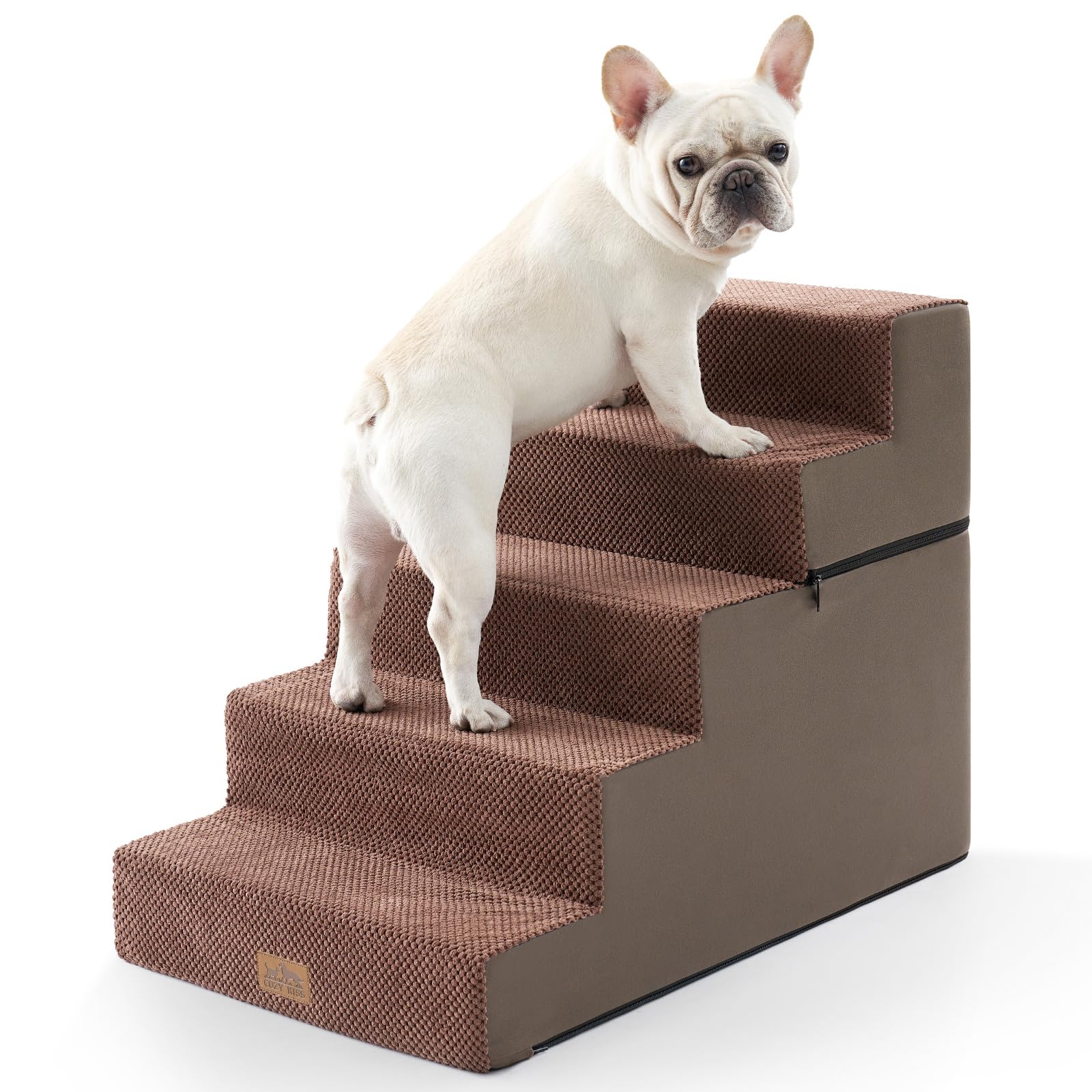 COZY KISS Hundetreppe, 5 Stufen Multifunktionale aus Hochdichtem Schaumstoff für Bett Couch Sofa, 60cm Hoch Abnehmbar Katzentreppe für Altere Verletzte Hunde (Schokolade, 50x75x60, 5)