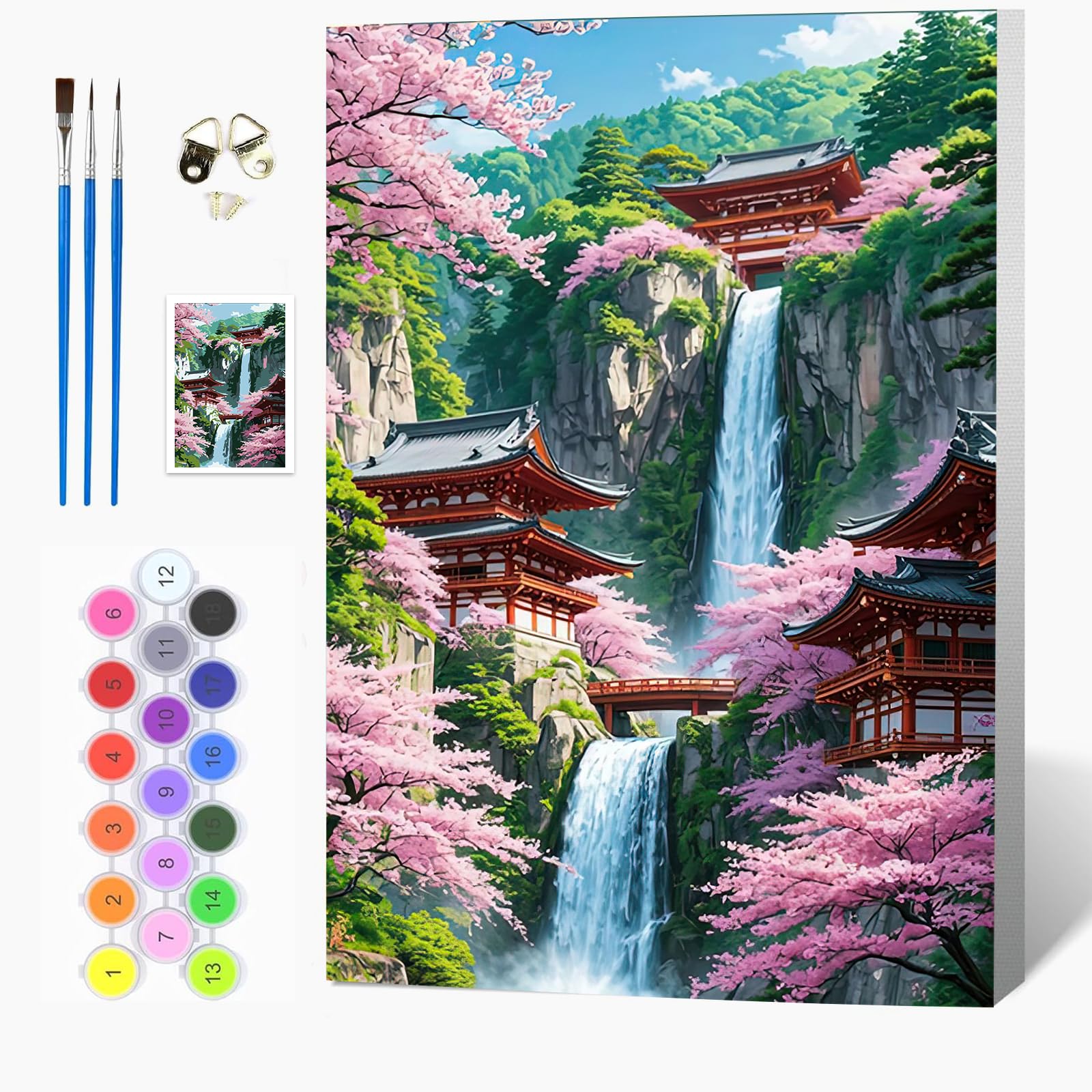 Auremi Waterfall Paint by Numbers Kits for Adults Kids,Landscape Painting Kits for Beginners On Clear Symbols Canvas with Wooden Framed, Easy DIY Acrylic Pigment Drawing 20x30cm