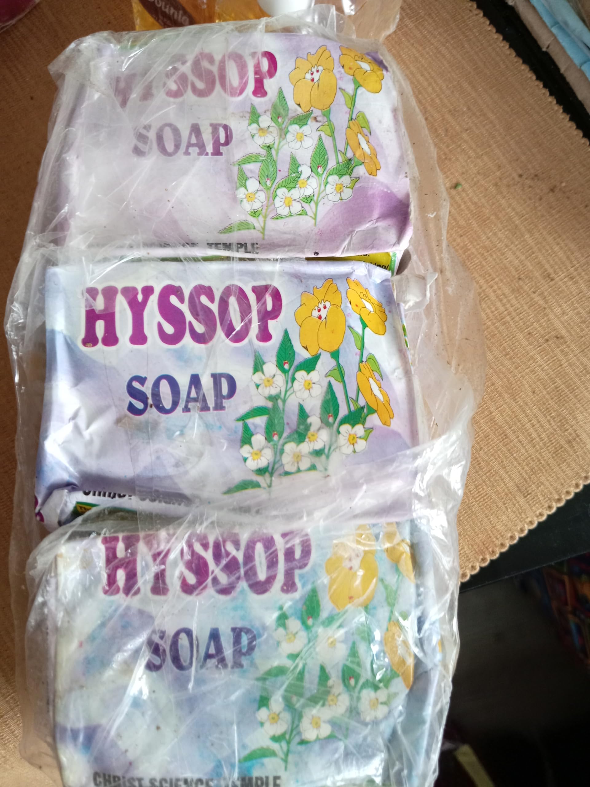 Hyssop Soap, Floral Design, Individually Wrapped Bars, 3 Pack