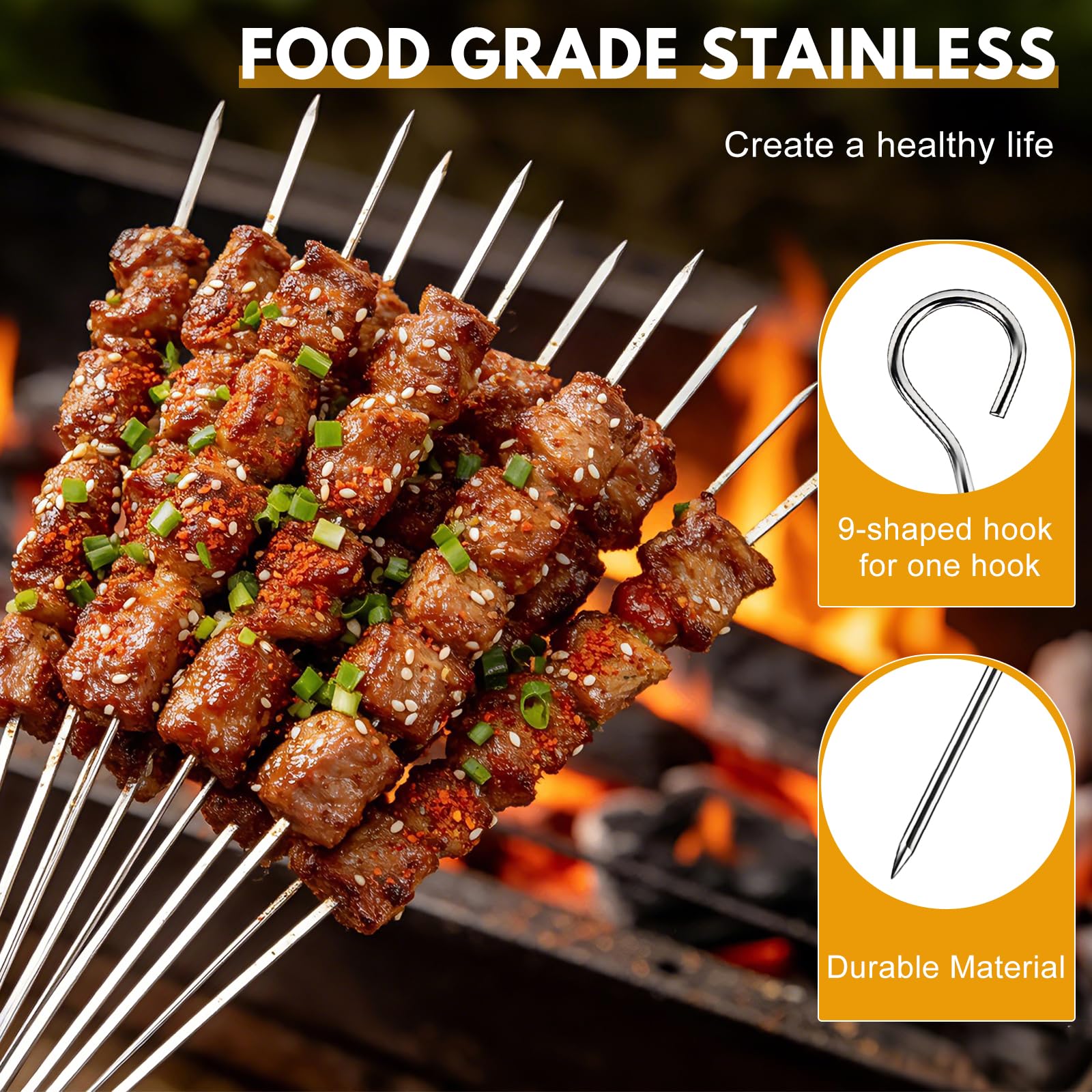 26 PCS Metal BBQ Skewers Set,7.87''/20cm Metal BBQ Sticks with Corn On The Cob Holders,Chicken Kebab Skewers Reusable Food-Grade, Stainless Steel Kebab Skewers for Grilling, Oven, and BBQ — view 3