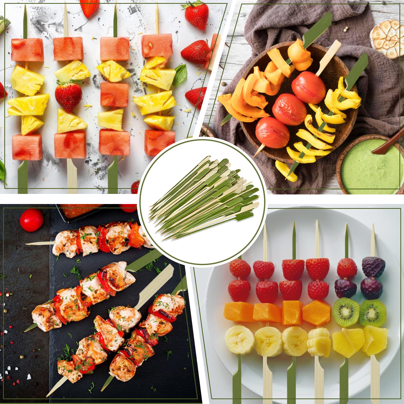 Spiedini in bambù per antipasti (60 confezioni), stuzzicadenti naturali da 20,3 cm, per antipasti, cocktail, frutta, sandwich, robusti spiedini in legno per barbecue, feste, snack, barbecue, cibo