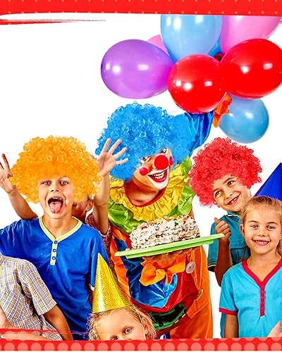 Miniatura 4 de Paquete de 2 pelucas de payaso divertidas pelucas afro rizadas de payaso, peluca de arco iris, cabello loco, suministros de fiesta temática de