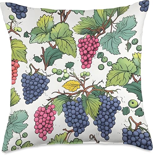 Wine Whimsy Creatives Cheerful Bunches of Wine Grapes - Almohada de 18 x 18 pulgadas, multicolor