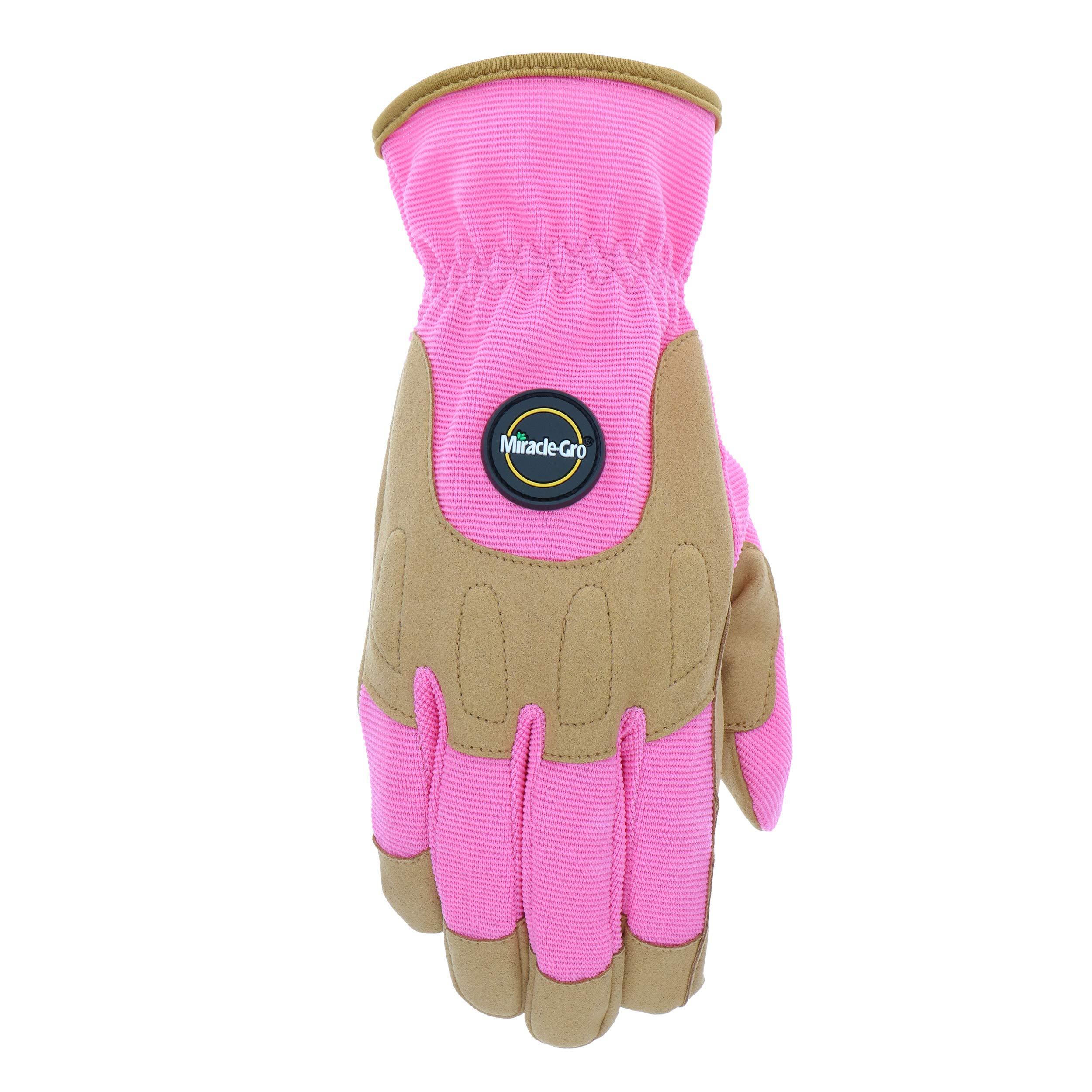 Miracle-Gro MG86203/WML Synthetic Leather Palm Gloves –Medium-Large, Women’s High Dexterity Spandex Back Gloves with Shirred Elastic Wrists